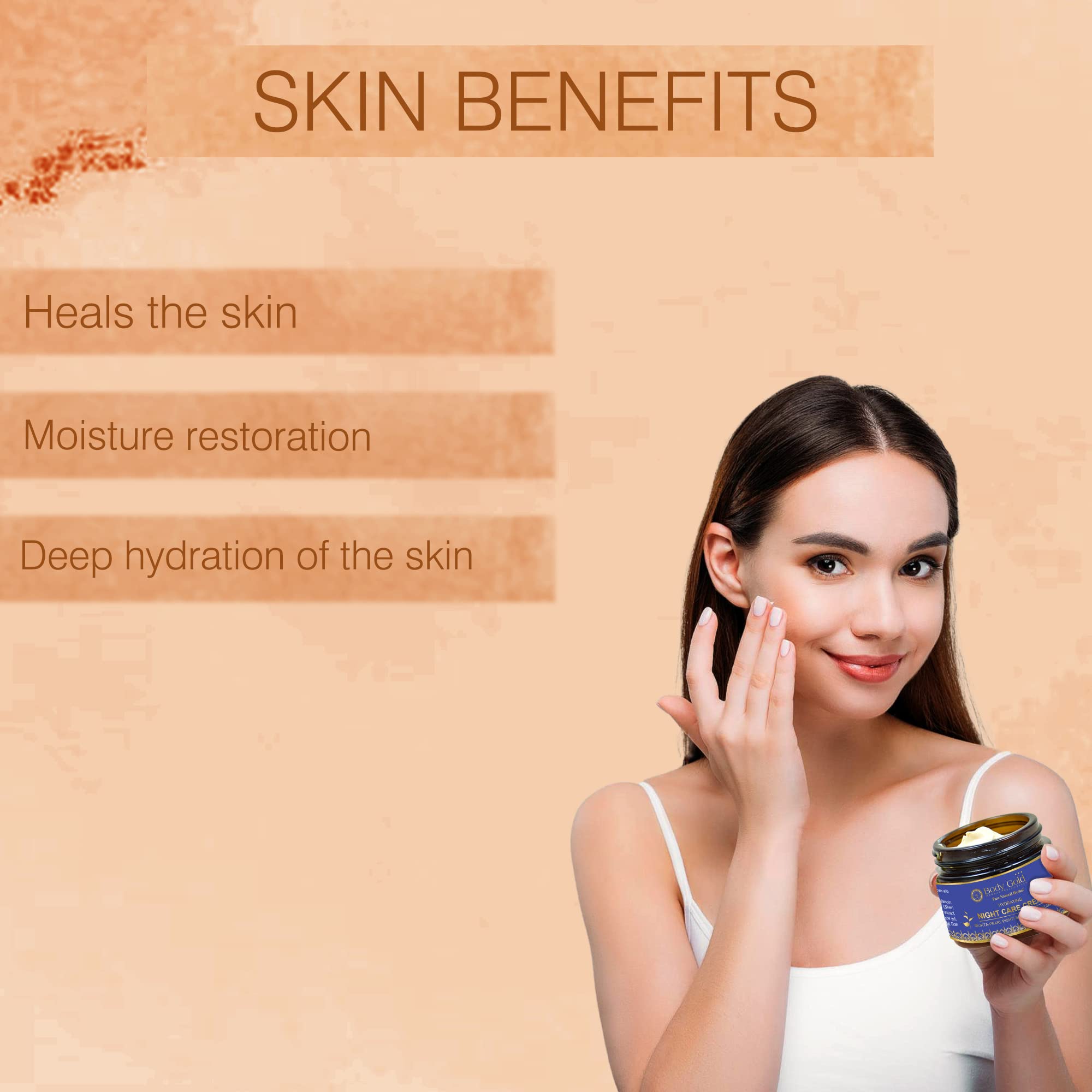 Body Gold Night Care Cream - Anti-Aging Face Moisturizer for Women | Reduces Fine Lines & Wrinkles, Hydrates & Revitalizes Skin Overnight | Paraben & Sulfate Free, 50g | Perfect for Nighttime Skincare Routine & Anti-Wrinkle Treatment