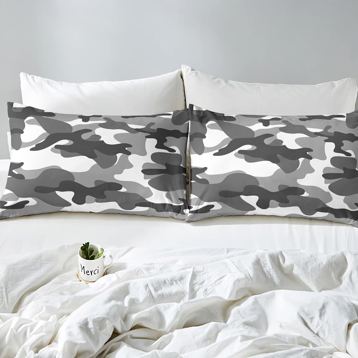 Army Camouflage Bedding Set - 3 Piece Camo Bed Sheets for Teens & Kids (Full Size) with Fitted Sheet & 2 Pillowcases - Black Grey Military Pattern Decor for Boys & Girls Bedrooms | Perfect for Military-Themed Rooms, Camping Enthusiasts & Adventure Lovers