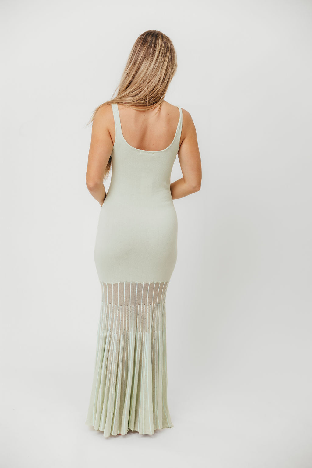 Yolanda Women's Sleeveless Sweater Maxi Dress with Sheer Mesh Skirt in Mint Green - Elegant Casual Summer Dress for Beach, Party & Date Night