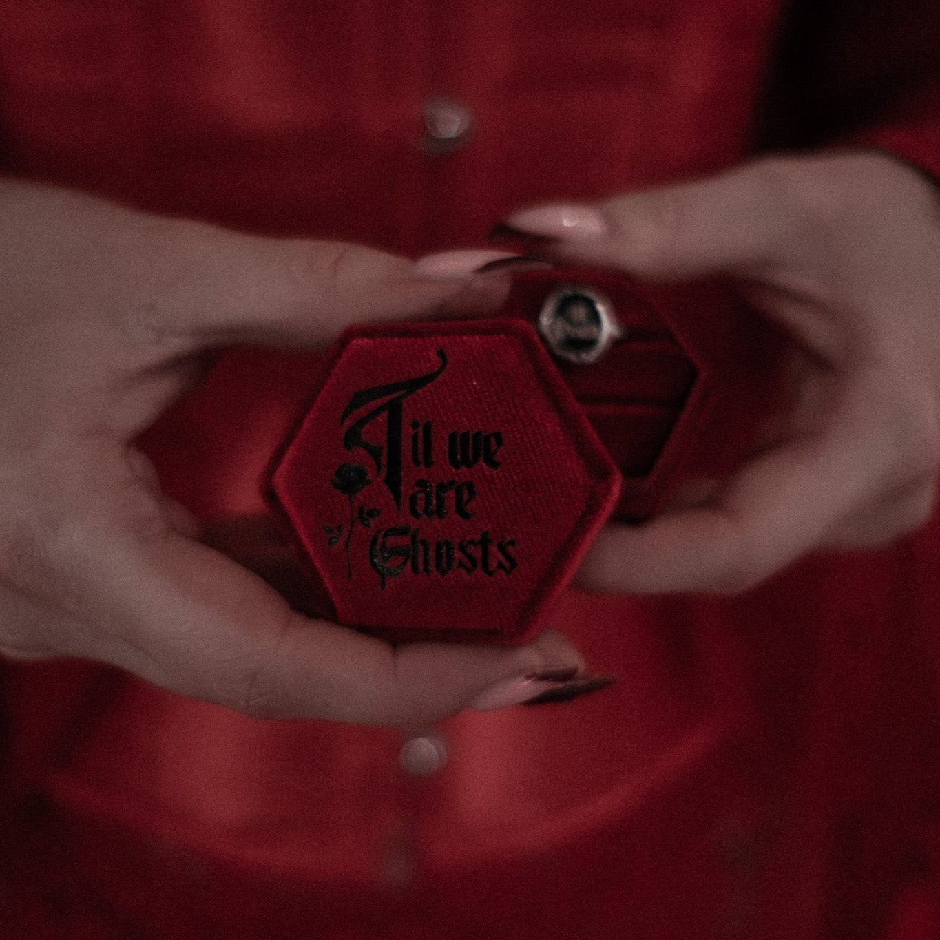 Red Hexagon 'Til We Are Ghosts' Gothic Ring Box - Perfect for Dark Romance Proposals, Vampire Weddings & Gothic Jewelry Storage