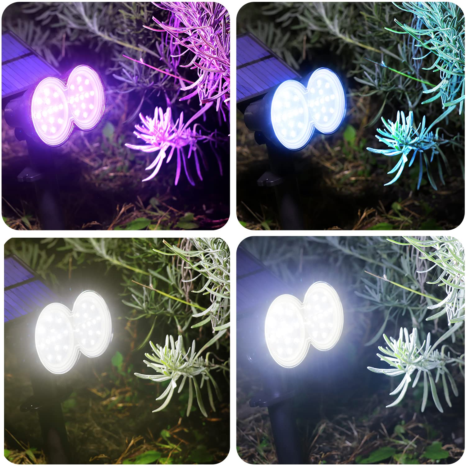 Kasonic Solar Spot Lights Outdoor - 4 Pack Color Changing Waterproof LED Landscape Spotlights with Dark Sensing Auto On/Off for Garden, Yard, Pathway & Walkway - Perfect for Patio, Deck, Driveway & Backyard Lighting