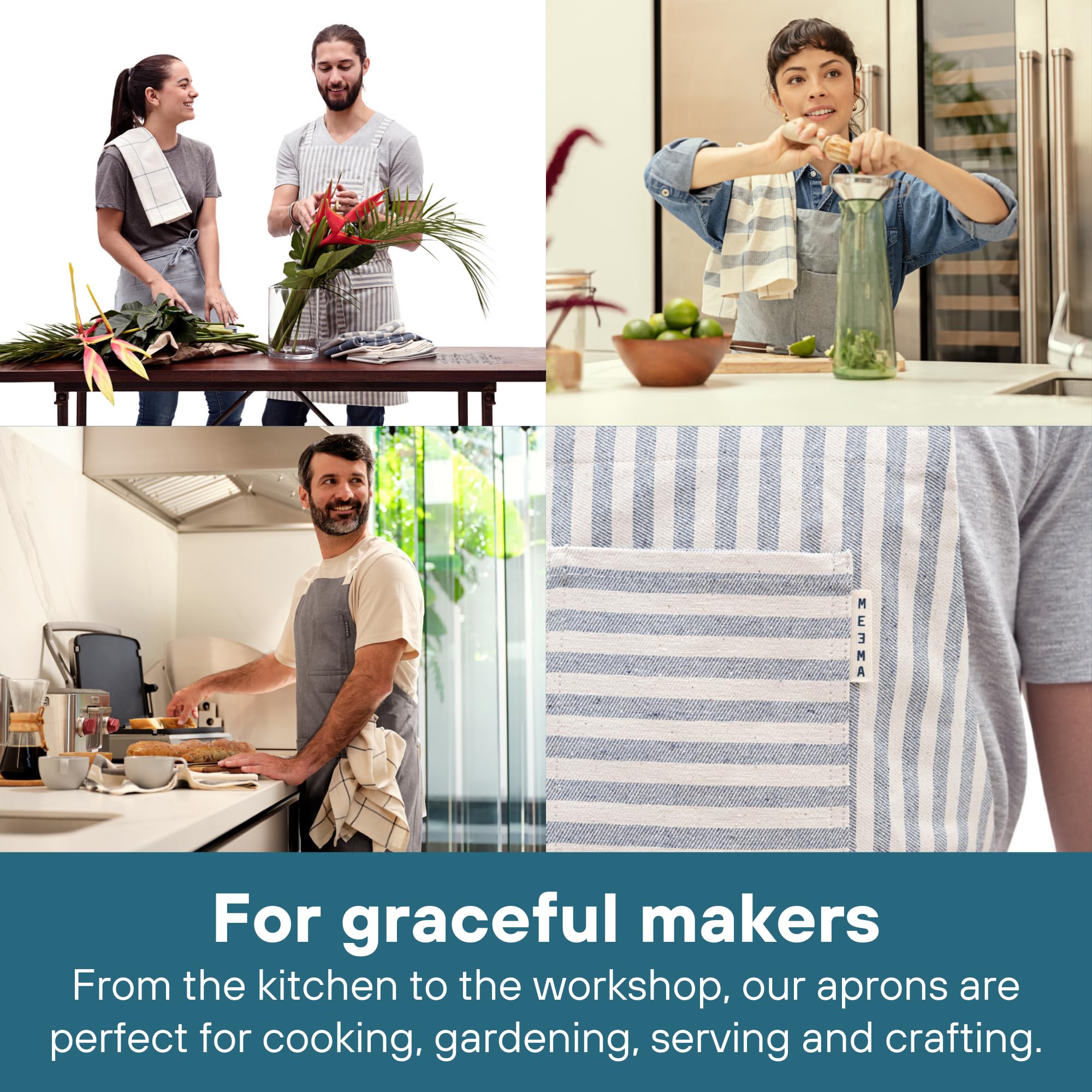 MEEMA Cross Back Apron - Striped Cotton Cooking Apron with 3 Pockets for Women & Men, Unisex Adjustable Baking Apron for Kitchen, BBQ, Grilling & Serving - One Size Fits All - Pack of 1