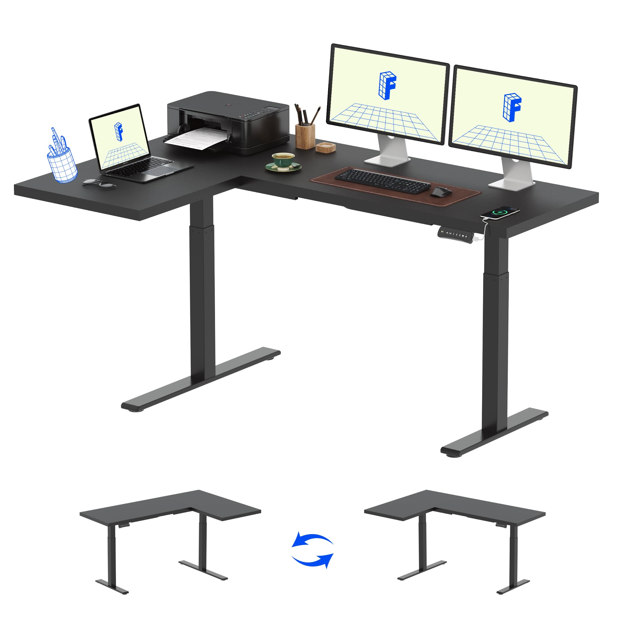 FLEXISPOT L-Shaped Standing Desk 71 x 48 Inch - Dual Motor Electric Adjustable Height Corner Desk for Home Office, Computer Workstation with Splice Board (Black) | Perfect for Small Spaces & Ergonomic Workspaces