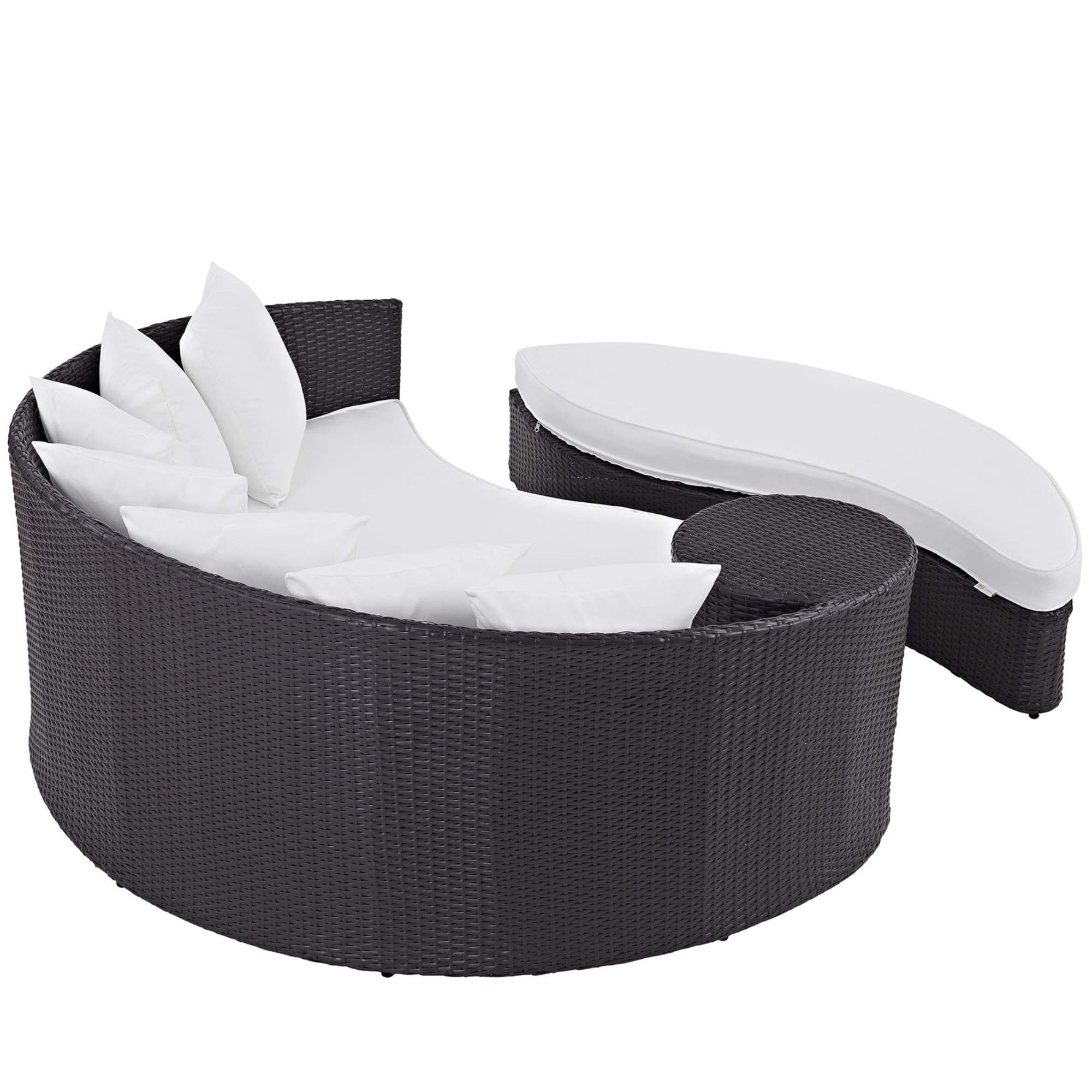 Ergode Convene Outdoor Sectional Sofa - Adjustable Patio Lounge Daybed with Ottoman, All-Weather Resistant Cushions, Espresso White - Perfect for Backyard, Poolside & Garden Relaxation