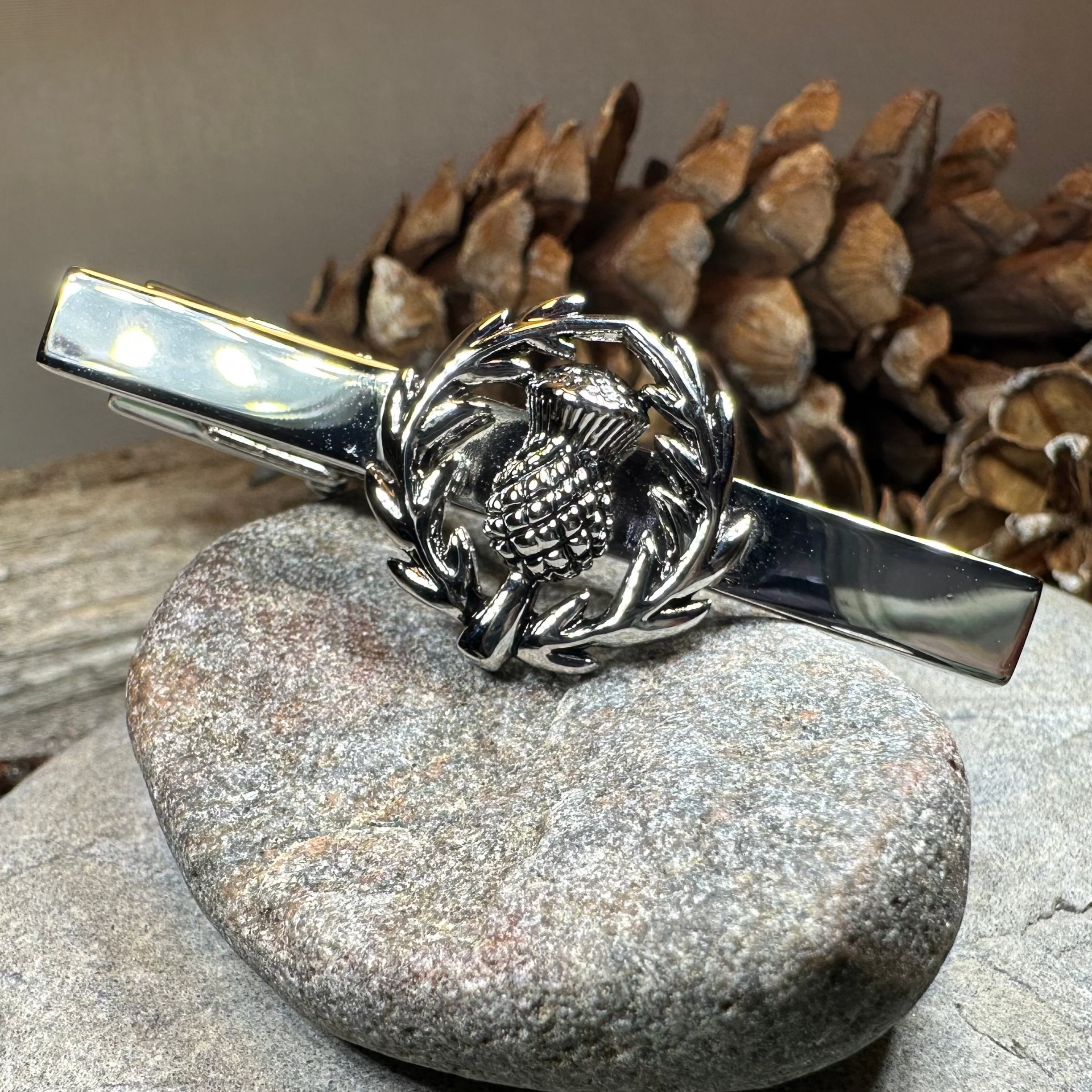 Classic Scottish Thistle Tie Bar - Elegant Silver Plated Kilt Pin for Men's Formal Wear | Perfect for Weddings, Business Meetings & Highland Outfits