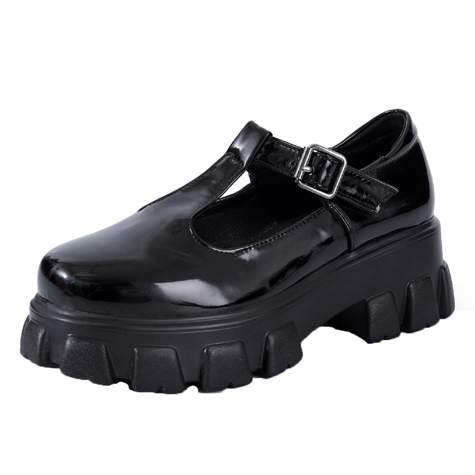 Hoxekle Women's Platform Mary Jane Shoes - Casual Synthetic Leather T-Strap Flats for Girls | Comfortable School Uniform Shoes & Everyday Wear