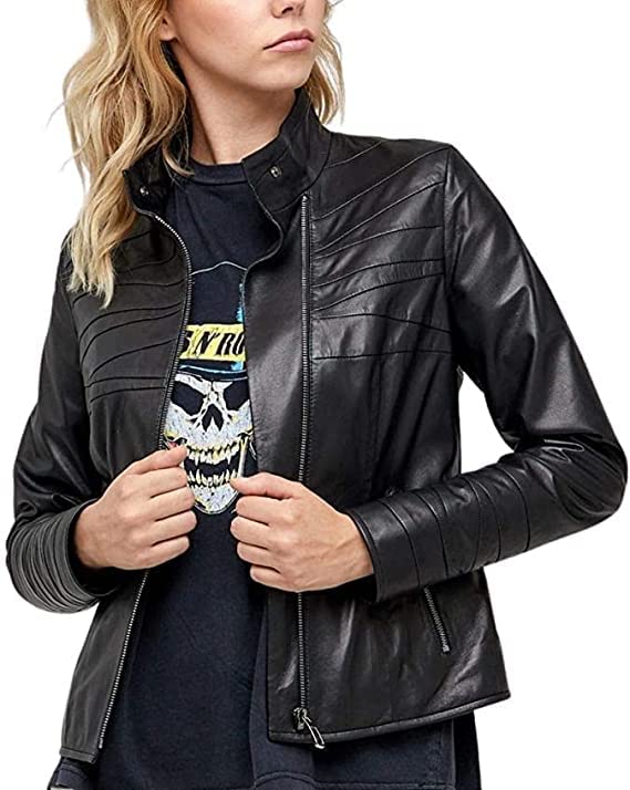 Black Leather Jacket for Women - Genuine Leather Fashion Jacket, Stylish & Durable Outerwear | Perfect for Casual Wear, Night Out & Motorcycle Riding