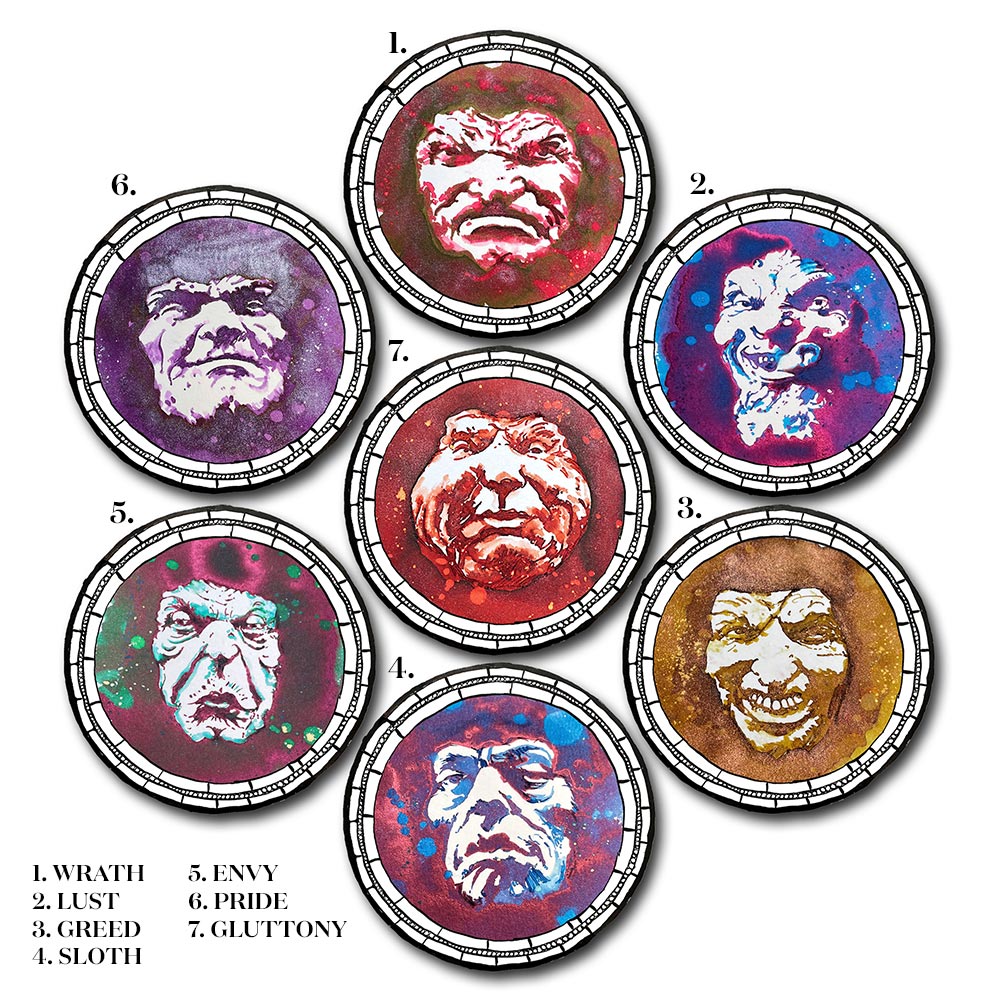Diamine 7 Deadly Sins Fountain Pen Ink Set - 7 Premium 30ml Bottles, Exclusive Cult Pens Collection - Perfect for Calligraphy, Journaling & Gift Giving