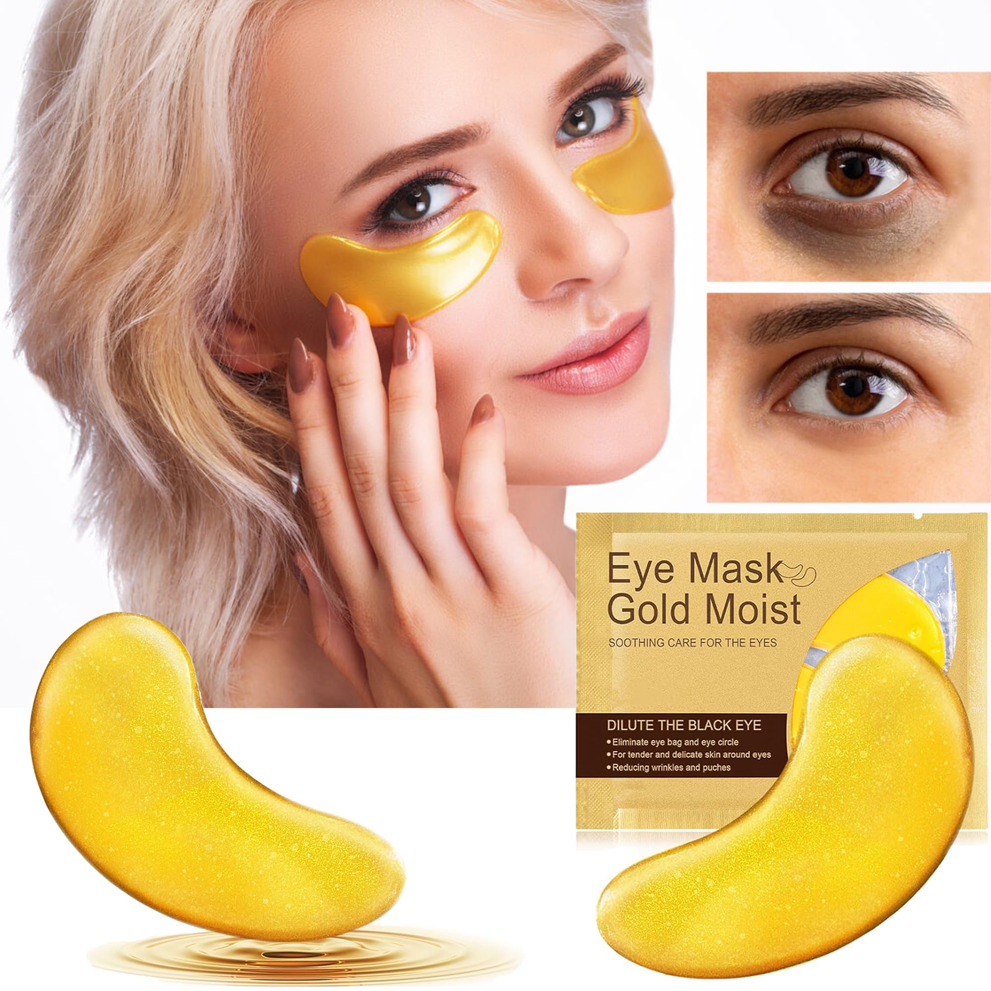 Kliffoo 24K Gold Under Eye Patches - 5 Pairs for Puffy Eyes, Dark Circles & Wrinkles | Hydrating Anti-Aging Eye Mask with Collagen, Hyaluronic Acid & Castor Oil | Reduce Eye Bags & Brighten Skin | Perfect for Night Routine, Travel & Morning Skincare