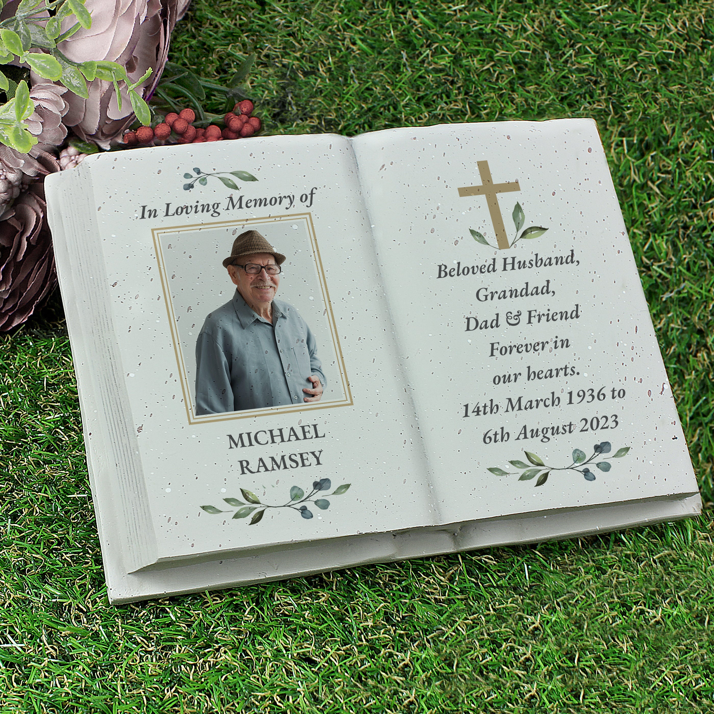 Personalized Memorial Book with Cross Photo Upload - Custom Resin Keepsake Book for Loved Ones - Perfect for Funerals, Memorial Services & Cherishing Memories