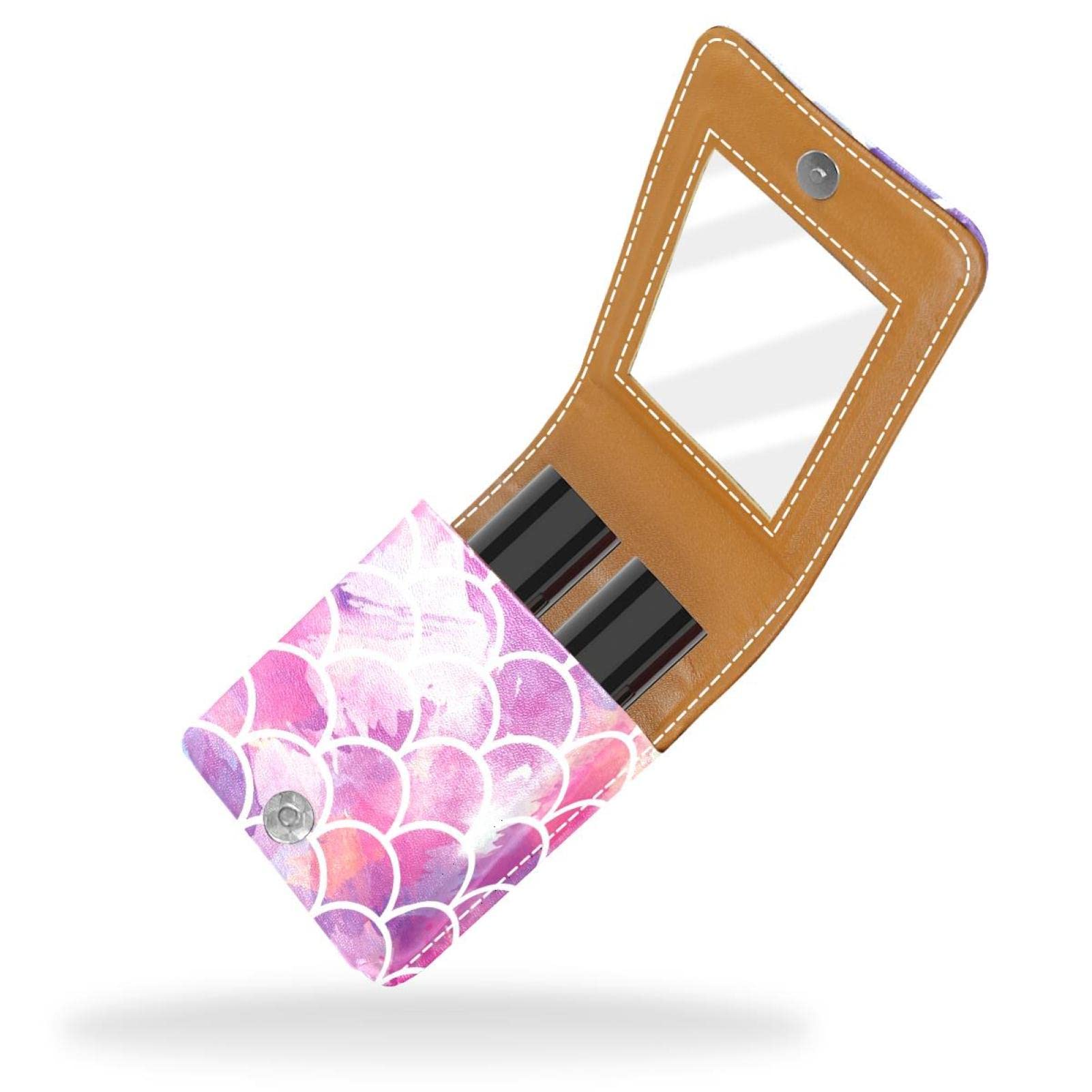 Personalized Lipstick Case - Portable Makeup Bag & Cosmetic Pouch with Mermaid Scales Pattern (Pink) - Perfect for Travel, Daily Use & Gift Giving - Lipstick Holder & Makeup Organizer