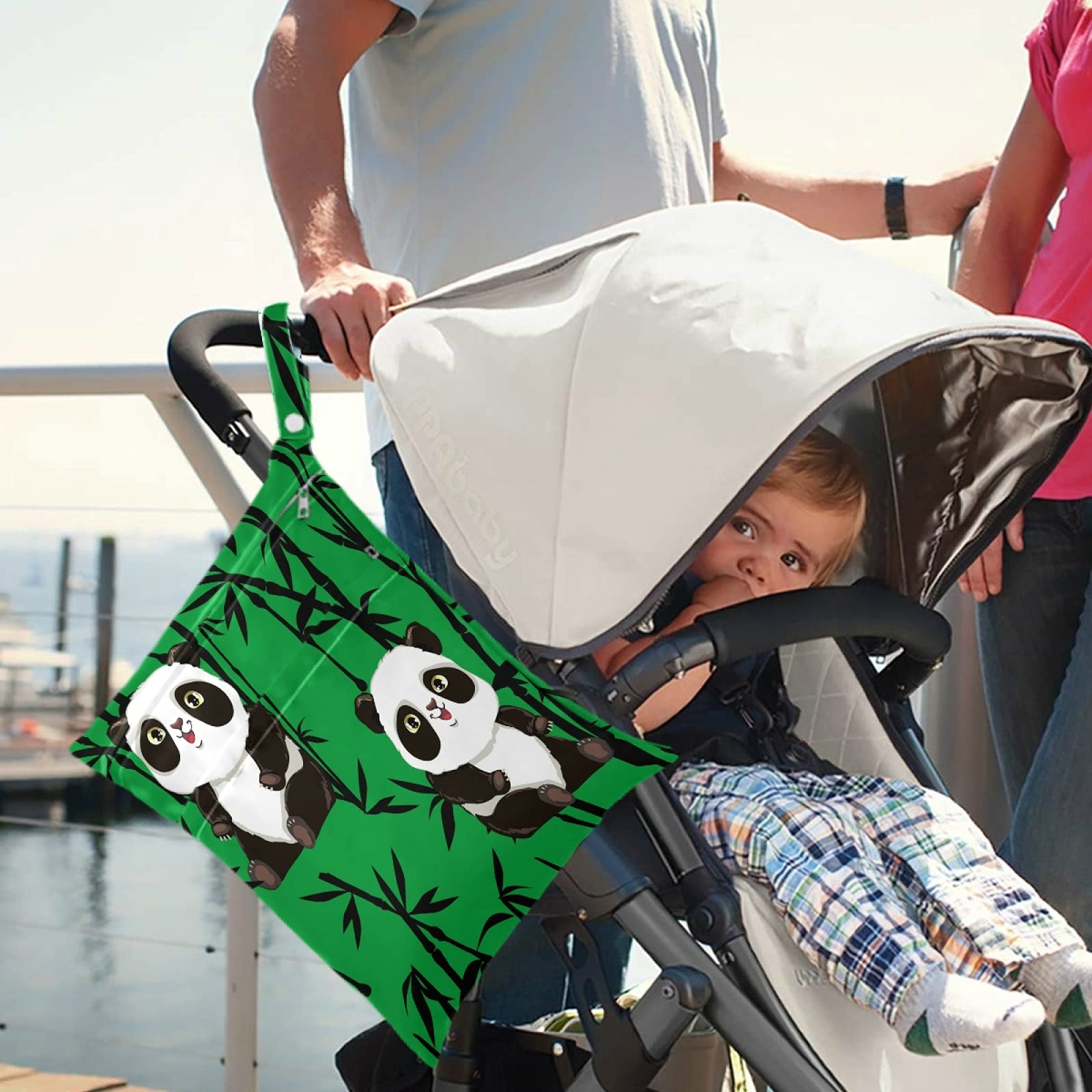 Visesunny Cute Panda Animal 2Pcs Wet Bag with Zippered Pockets - Washable & Reusable Travel Wet Bag for Swimsuits, Gym Clothes, Diapers - Perfect for Beach, Pool, Daycare, Stroller & Toiletries Storage