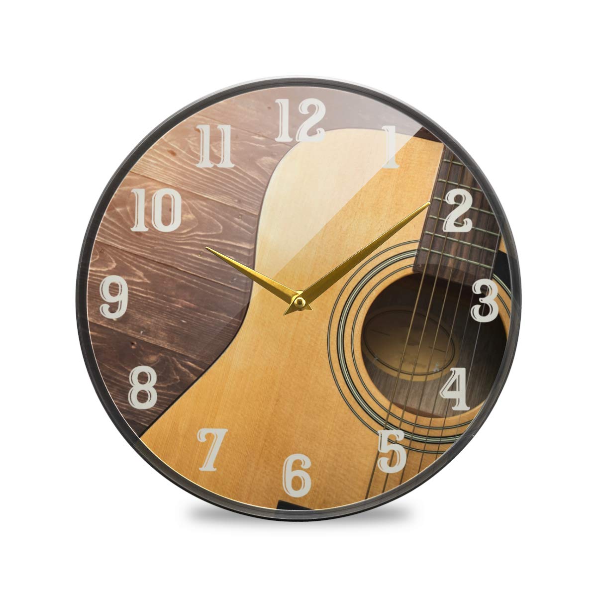 Susiyo 9.5 Inch Acoustic Guitar Wall Clock - Silent Non-Ticking Round Battery Operated Clock for Home Decor | Perfect for Living Room, Bedroom, Office & Kitchen | Creative Decorative Gift for Kids & Music Lovers