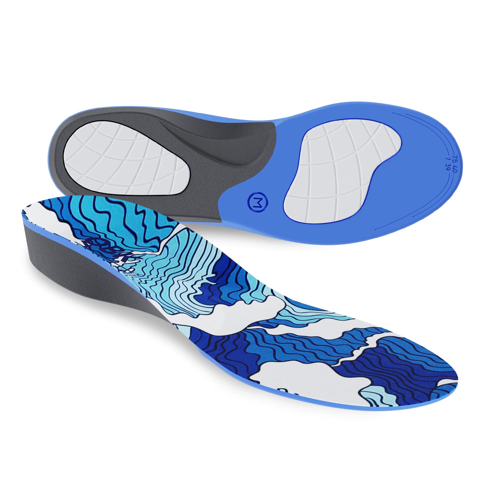 QBK Orthotic Insoles for Plantar Fasciitis Relief - Summer Wave Pattern Arch Support Inserts for Flat Feet - Comfortable All-Day Walking & Standing Shoe Insoles for Men & Women - Perfect for Work, Running & Foot Pain Relief