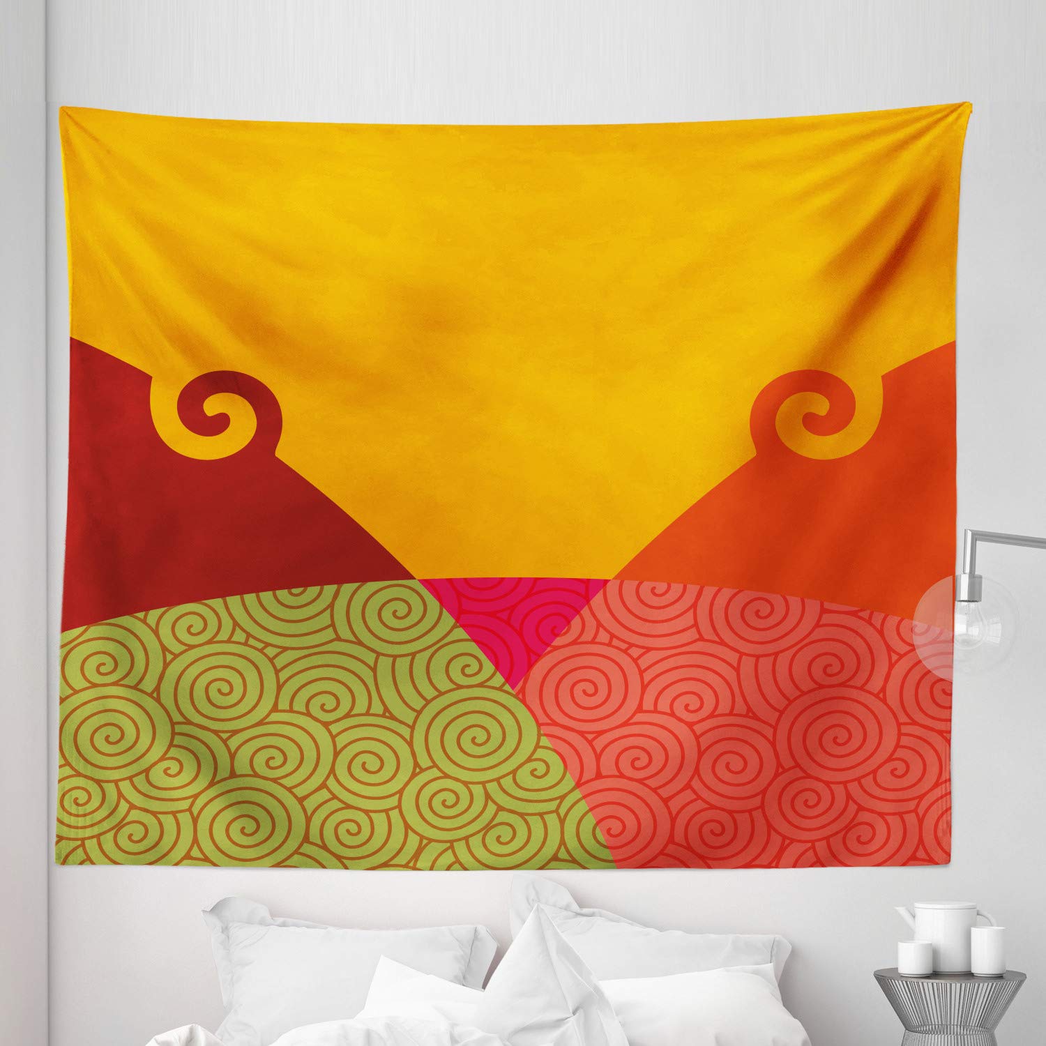 Ambesonne King Size Abstract Tapestry - Geometric Swirl & Vortex Design in Vintage Colors, 104x88 Inch Wall Hanging for Bedroom Decor | Perfect for Bohemian Style Rooms, Dorm Wall Art, and Living Room Accent