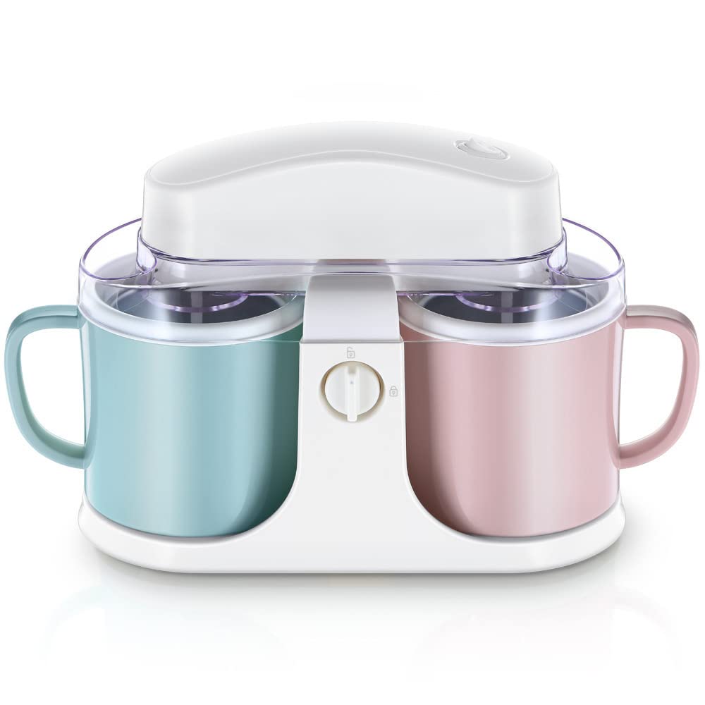 LPY Automatic Double Bucket Ice Cream Maker Machine - Mini Electric Fruit Ice Cream Maker with Detachable Bowl & Non-Slip Pad for Homemade Gelato, Sorbet, Frozen Yogurt - Perfect for Parties, Family Gatherings & Summer Treats