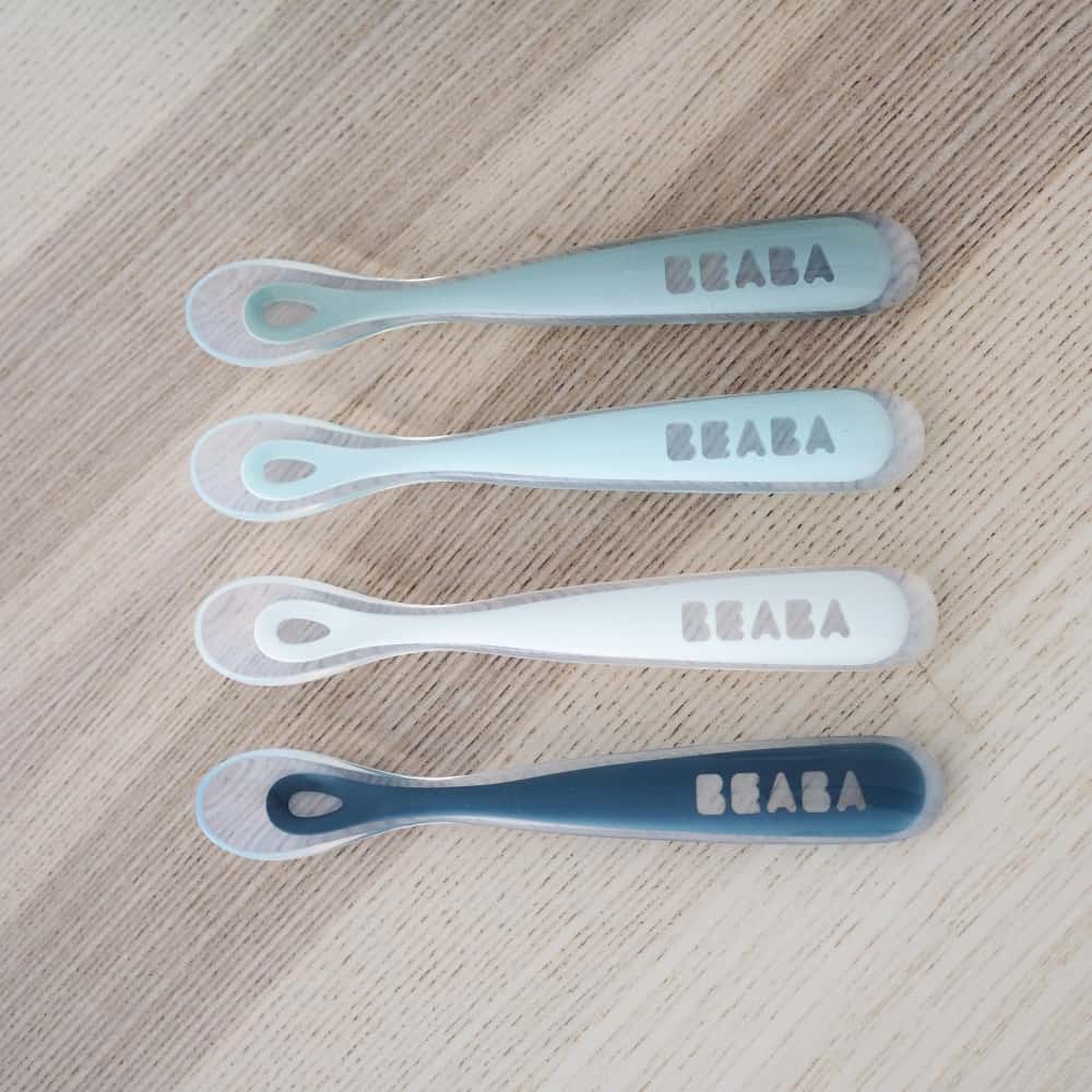 BEABA Self Feeding Silicone Baby Spoons - Set of 4 for Toddlers - Perfect for First Foods, Baby Led Weaning & Independent Eating