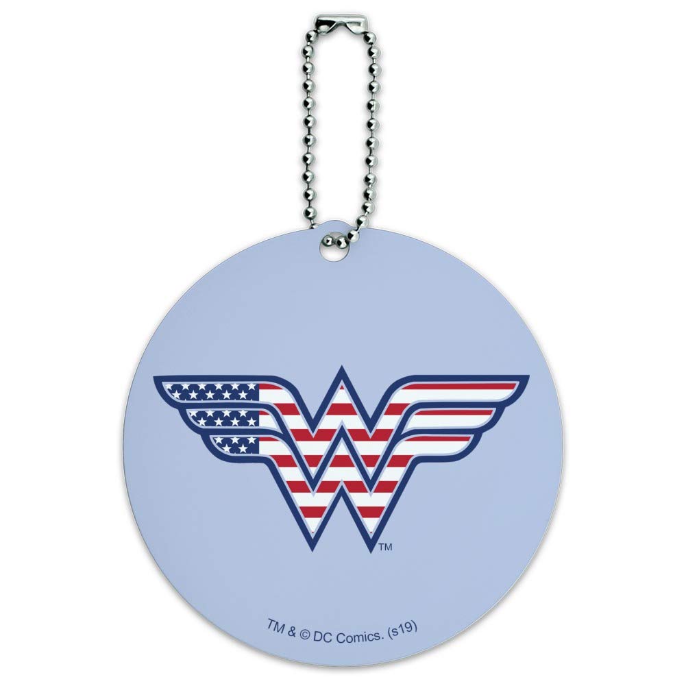 Wonder Woman USA American Flag Logo Round Luggage ID Tag - Durable Suitcase Carry-On Travel Accessory for Women - Perfect for Airports, Business Trips & Vacation Travel