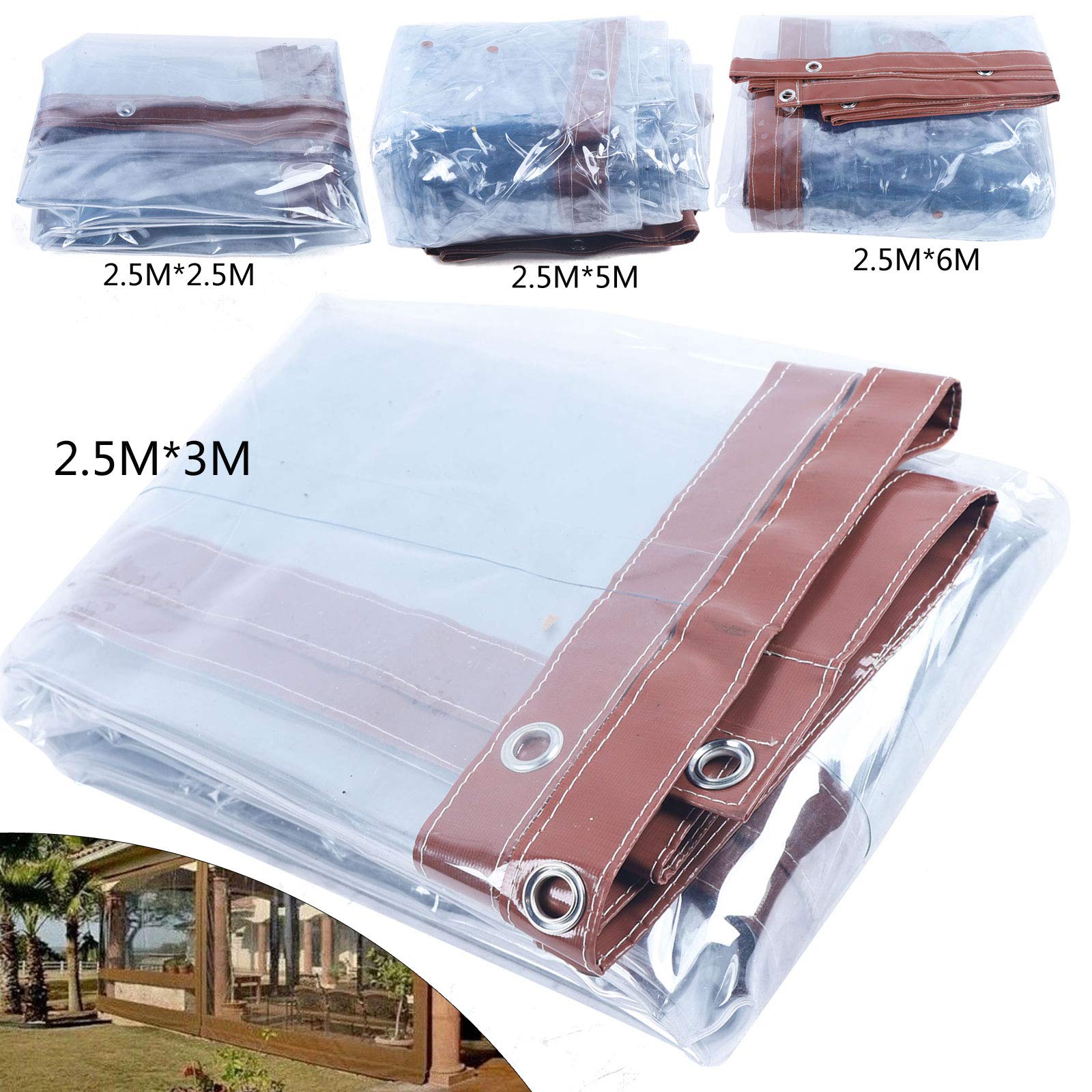 Commercial Grade Waterproof Clear Vinyl Awning Canopy - 8x8 Feet (2.5x2.5m) Roll-Up Patio Enclosure for Tents, Awnings & Canopies - UV Resistant & Durable (Brown) - Perfect for Outdoor Dining, Retail Spaces & Backyard Shade
