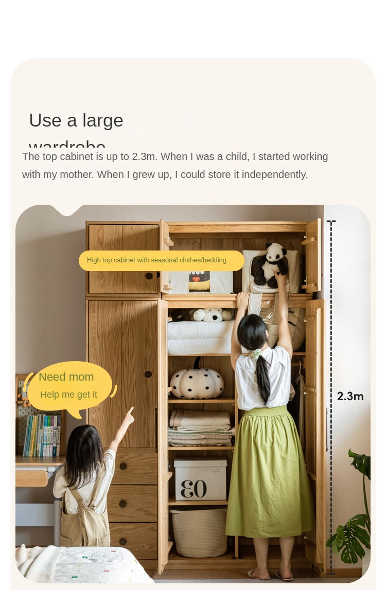 Solid Oak Wood Kids Wardrobe - Durable & Stylish Children's Closet Organizer for Bedroom, Nursery, or Playroom Storage