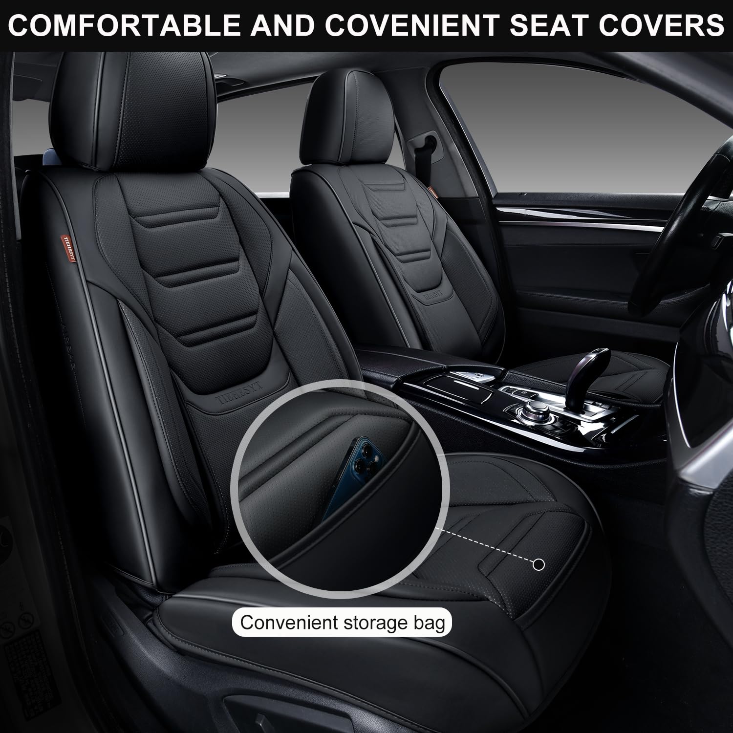 Premium Leather Car Seat Covers Front Pair - Breathable, Waterproof & Airbag Compatible Universal Fit for Cars, Trucks, SUVs, Sedans | Lumbar Support & All-Season Protection | Ideal for Commuting, Road Trips & Daily Driving (Black)