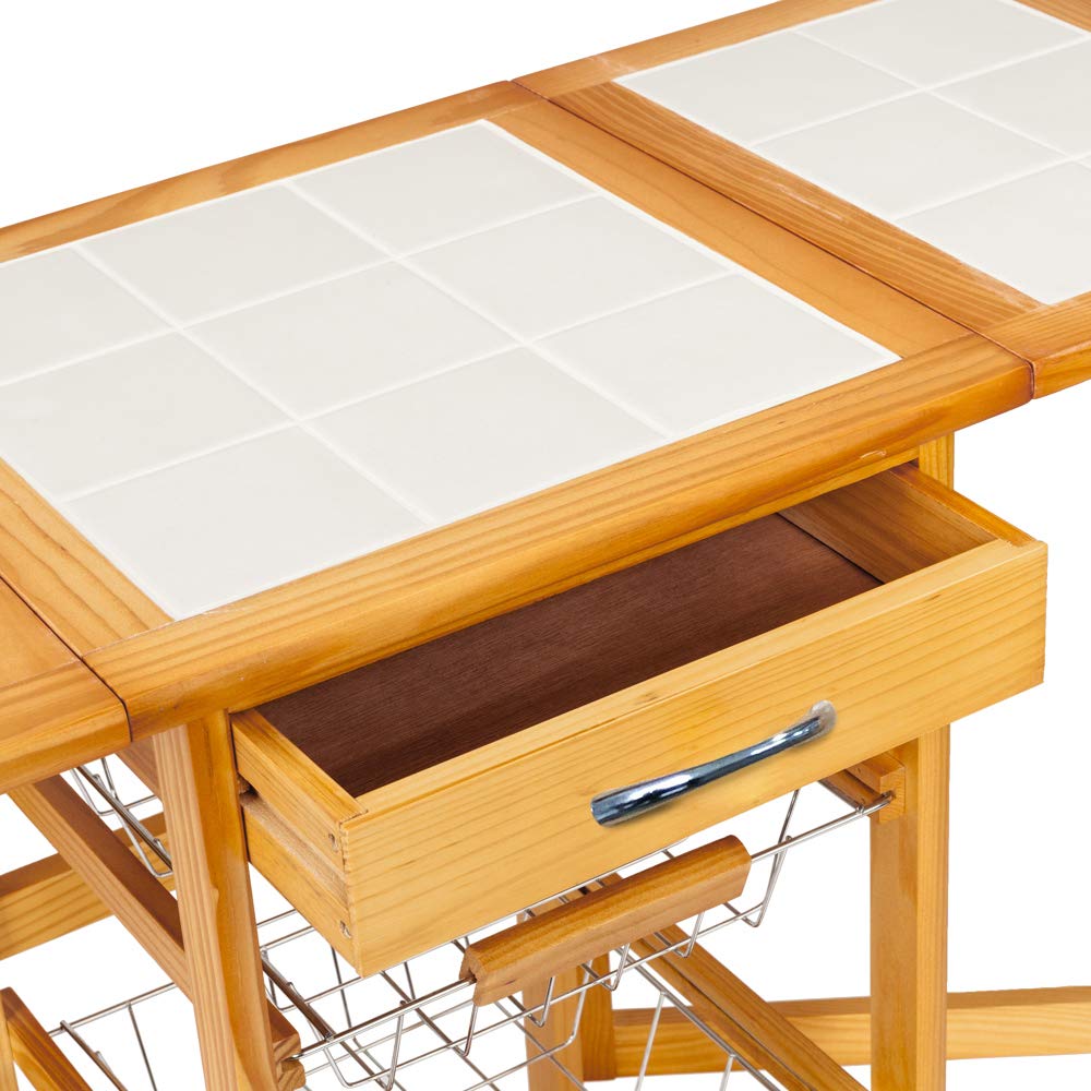 **Wooden Kitchen Cart with Wheels - Rolling Kitchen Island with Open Shelf & Storage Drawers/Baskets - Mobile Utility Cart for Dining Room & Kitchen Storage (Brown) - Perfect for Small Spaces, Meal Prep & Extra Counter Space**