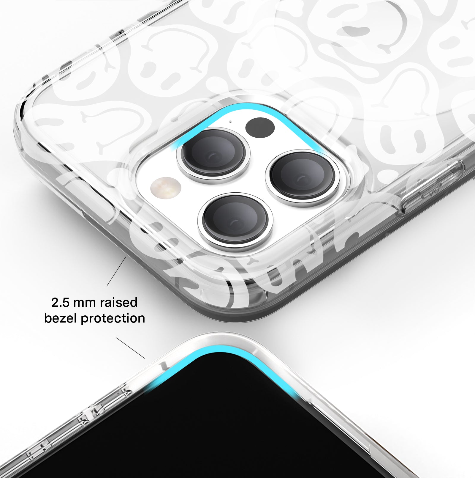 Frosted Clear Smiley Face iPhone Case - Durable Protective Cover for iPhone 12/13/14/15 - Cute & Trendy Design for Everyday Use, School, or Gifts