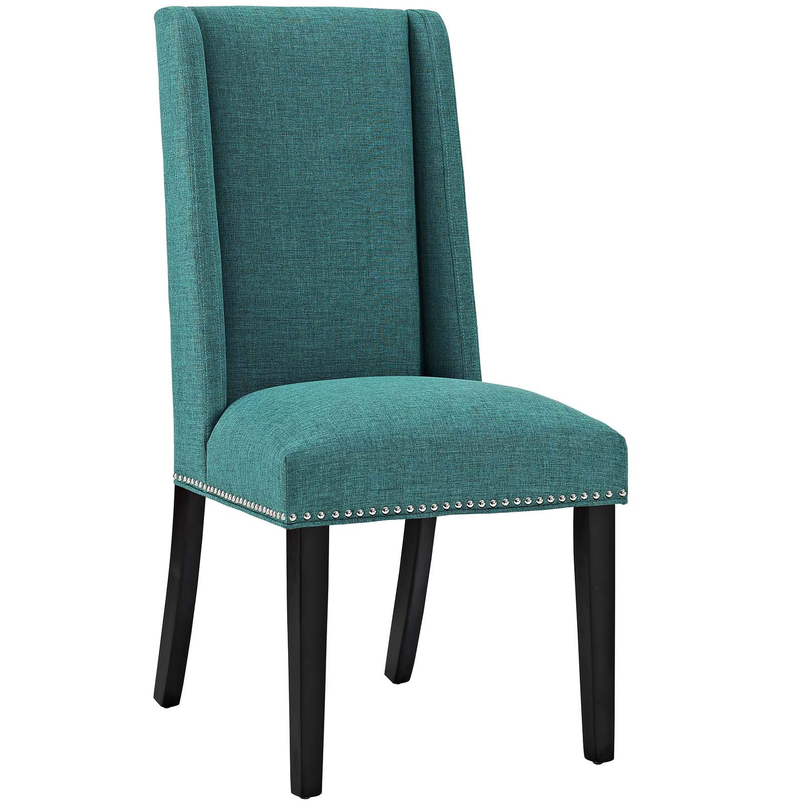 Modway Baron Modern Tall Back Wood Upholstered Fabric Dining Chairs Set of 2 in Teal - Elegant Contemporary Seating for Dining Room, Kitchen, or Office