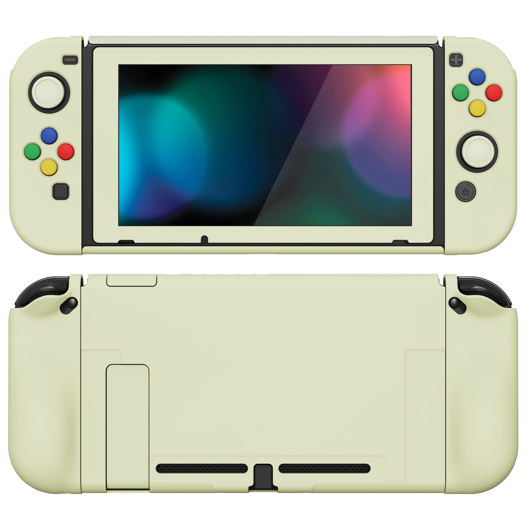 PlayVital AlterGrips Ergonomic Controller Grips for Nintendo Switch - 2 Interchangeable Dockable Protective Cases with Screen Protector & Thumb Grip Caps (Antique Yellow) | Enhanced Comfort for Gaming & Travel Protection