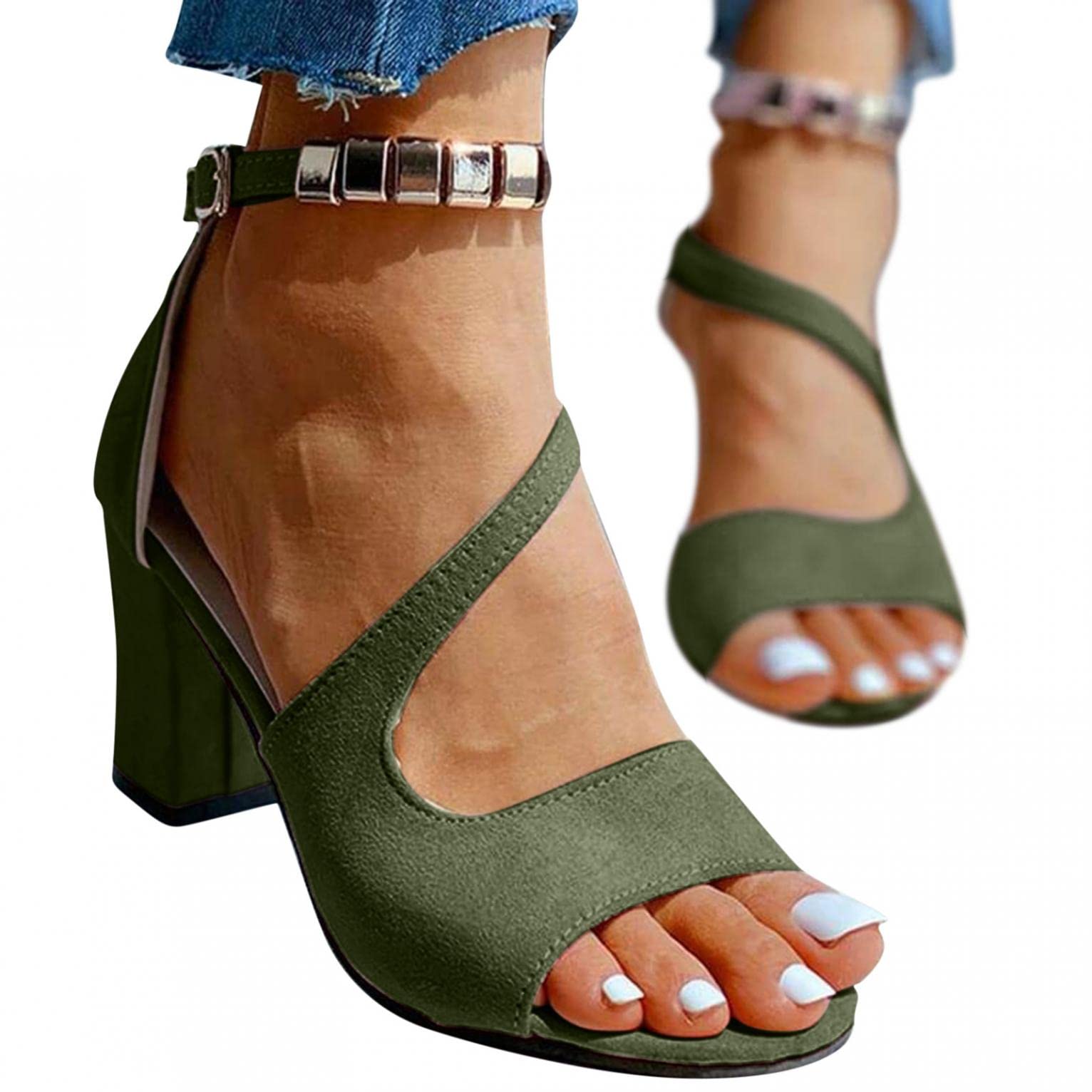 NLOMOCT Women's Chunky Low Heel Sandals - Comfortable Dressy Pump Sandals for Women | Beige Summer Fashion Heels | Perfect for Weddings, Parties & Office Wear