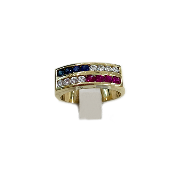 14K Yellow Gold Men's Ruby & Sapphire Ring - Elegant Wedding Band, Anniversary Gift for Him, Perfect for Engagements & Special Occasions
