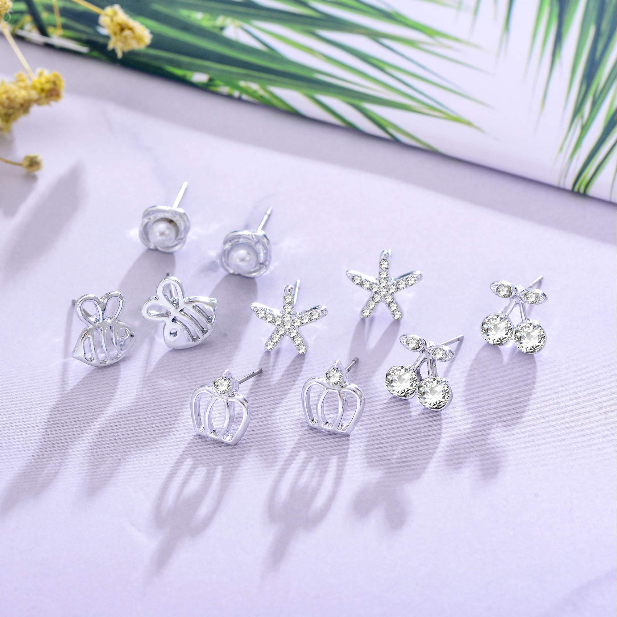 Aganippe 12/30 Pairs Assorted Stainless Steel Stud Earrings Set - Mini Hoop, Animal, Pearl, Crystal & Geometric Stud Earrings for Women & Teen Girls | Heart, Cat & Cute Designs | Perfect Gift for Birthdays, Parties & Everyday Wear