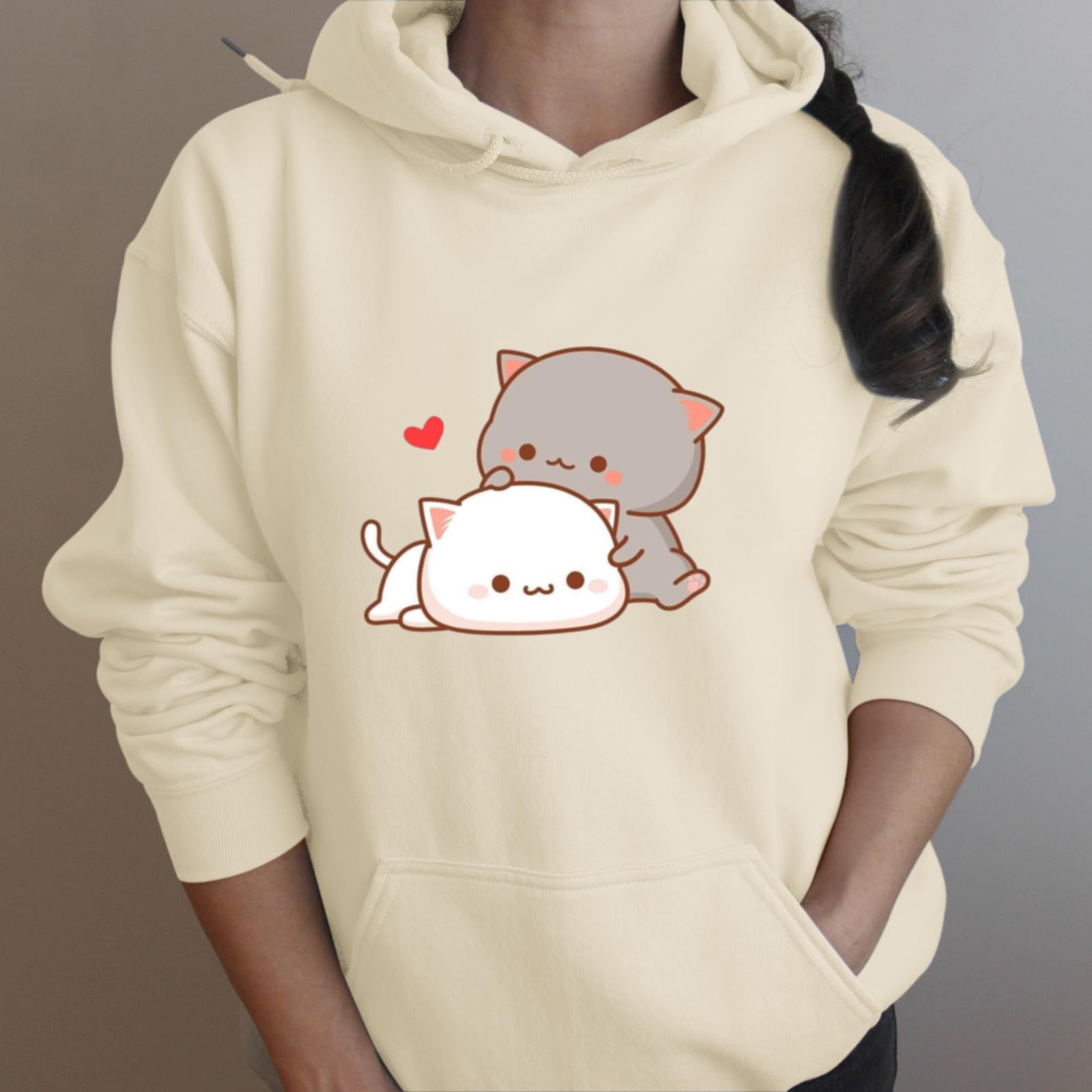 Cute Cat Graphic Hoodie for Women - Kawaii Anime Cartoon Lightweight Pullover Sweatshirt with Hood | Perfect for Casual Wear, Street Fashion & Gifts