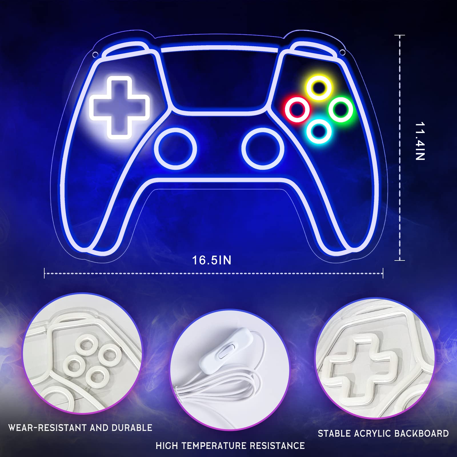 Gamer Neon Sign - USB Powered LED Gamepad Shaped Light for Gaming Room Decor | Cool Wall Art for Teen Boys & Kids Bedroom | Perfect Gift for Gamers - Ideal for Game Nights & Streamer Backgrounds