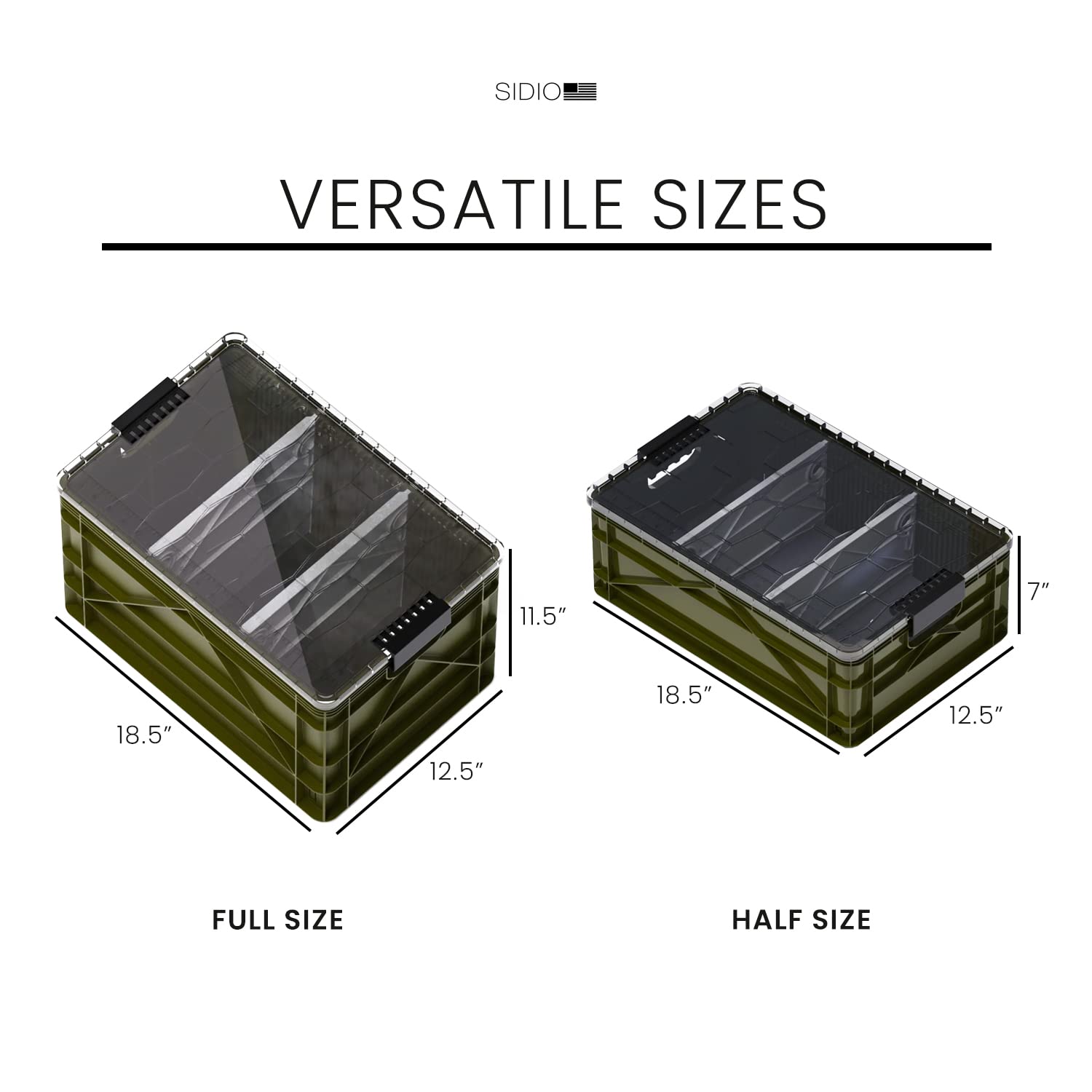 Crate Pro Pack - 2 Full-Size & 1 Half-Size Heavy Duty Stackable Plastic Storage Bins with Lids and Dividers - Durable Organizer Totes for Home Office, Garage, Closet, and Outdoor Camping Use - Perfect for Storage, Organization, and Moving Supplies