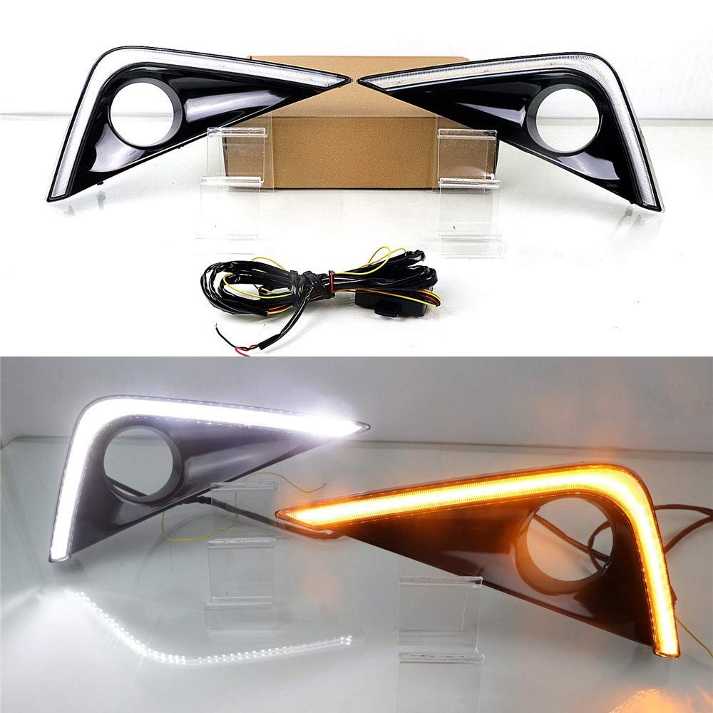 6000K LED Daytime Running Lights for Toyota Rush 2018-2019 - DRL Front Bumper Lights with Yellow Turn Signals - Perfect for Enhanced Visibility & Safety on Highways and Night Driving