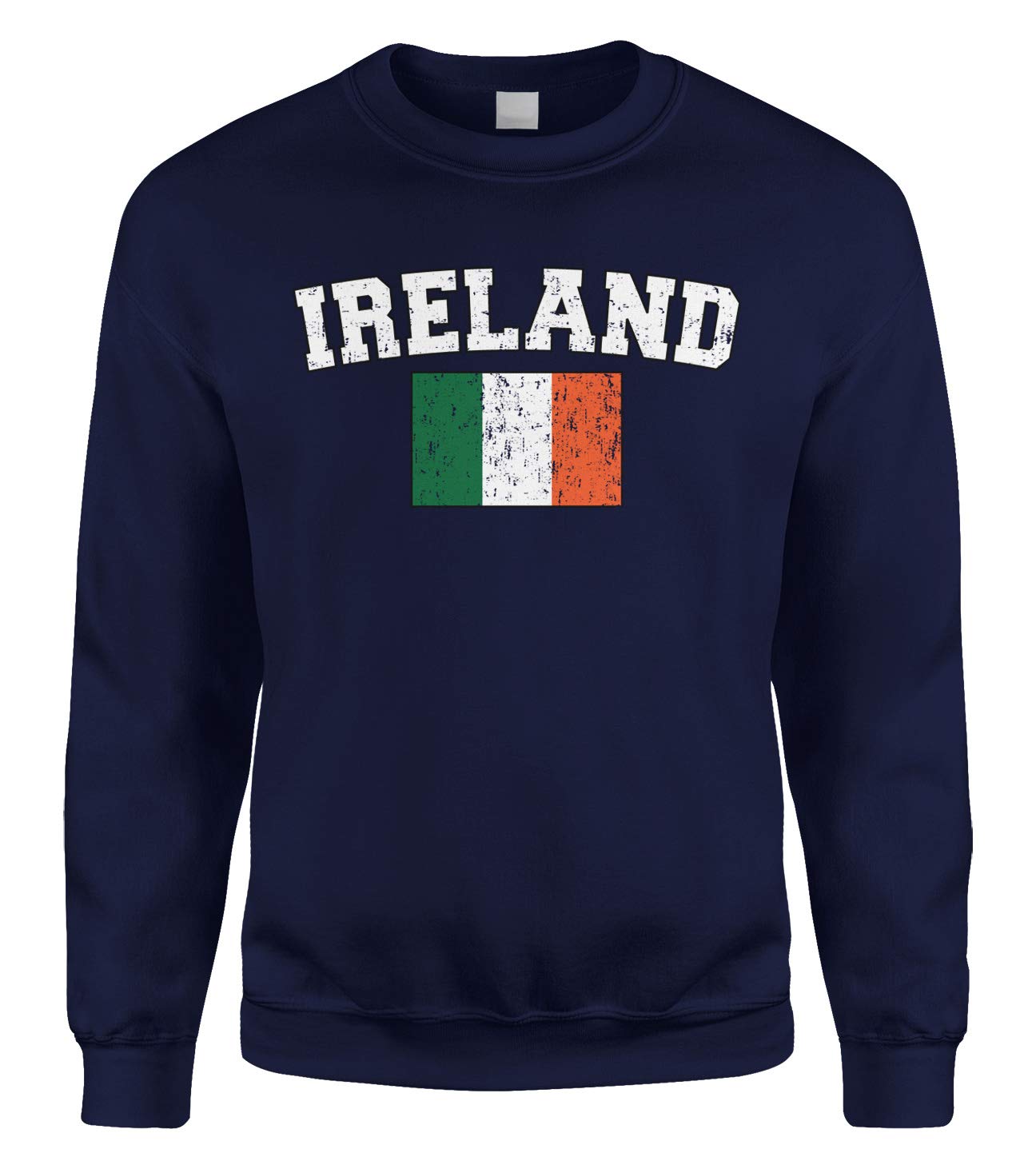 Cybertela Faded Distressed Irish Ireland Flag Crewneck Sweatshirt | Vintage Style Pullover Hoodie | St. Patrick's Day & Casual Wear