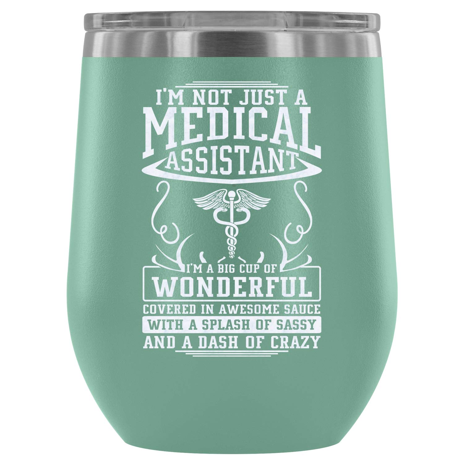 Vacuum Insulated Steel Stemless Wine Tumbler - 12Oz Teal | Medical Assistant Themed Gift | Perfect for Outdoor Picnics, Office Use & Wine Lovers
