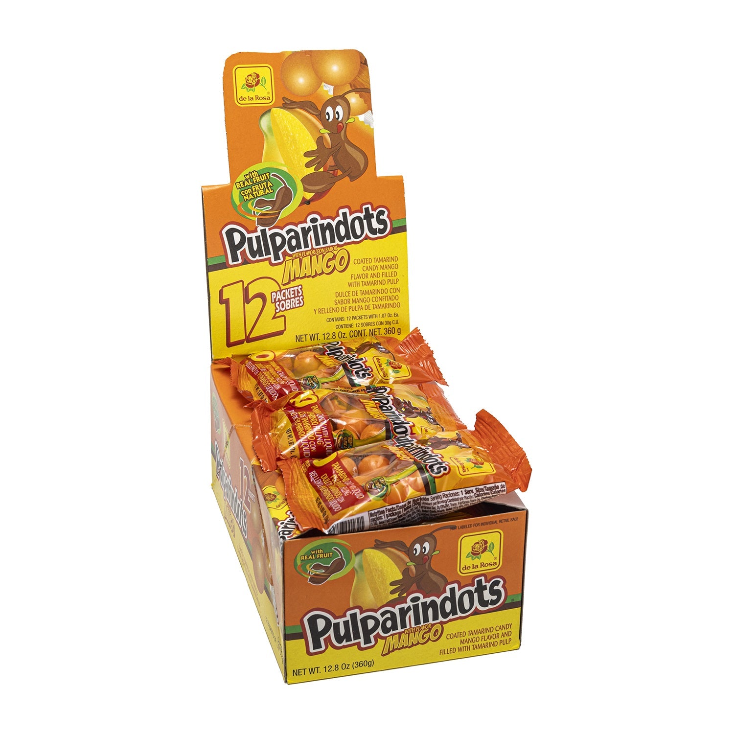 De La Rosa Pulparindo Dots Mango Candy - 12 Count Box | Sweet & Tangy Mexican Treat for Parties, Snacking & Gifts