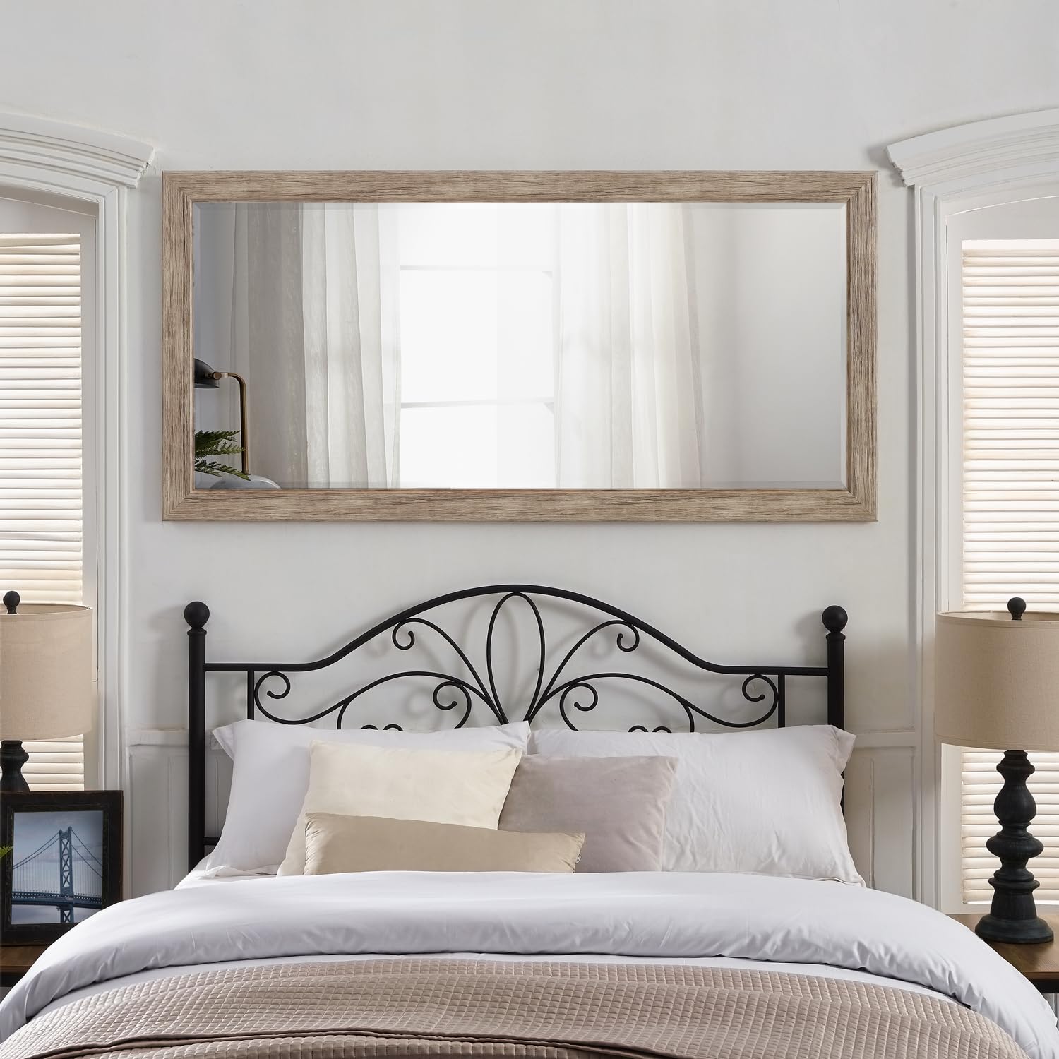 Naomi Home Farmhouse Mirror - Natural/Rustic Wood Wall Mirror for Living Room, Bedroom & Entryway - Rustic Home Decor & Farmhouse Style Accent Mirror