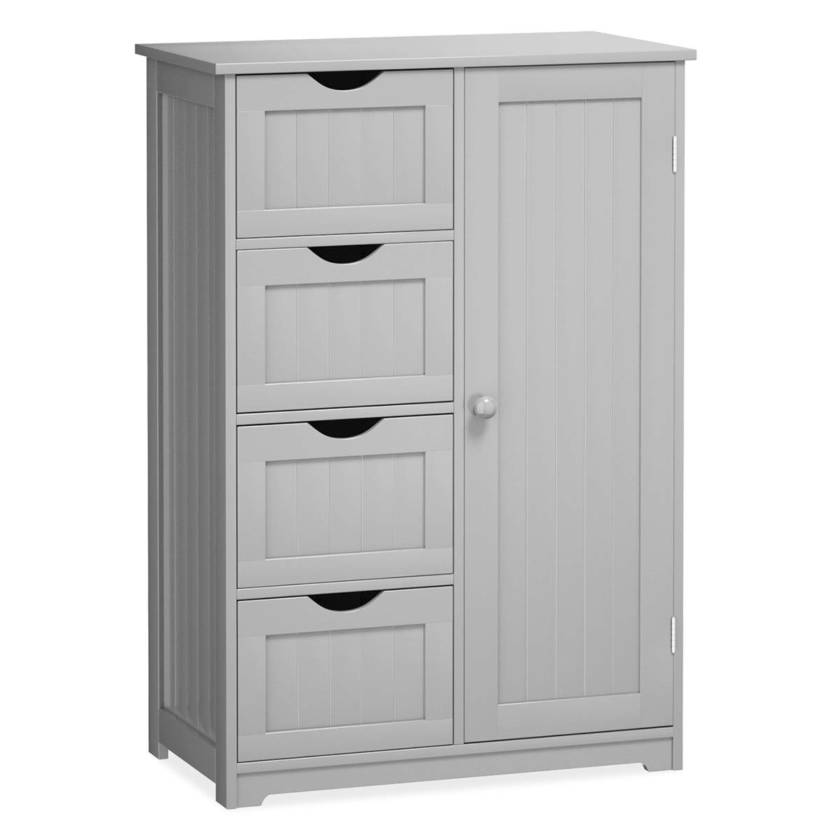 Giantex 4-Drawer Bathroom Storage Cabinet with Cupboard & Adjustable Shelf - Anti-Tip Floor Cabinet for Bathroom, Entryway, Living Room Organization (Gray) | Space-Saving Storage Solution for Towels, Toiletries & Home Essentials