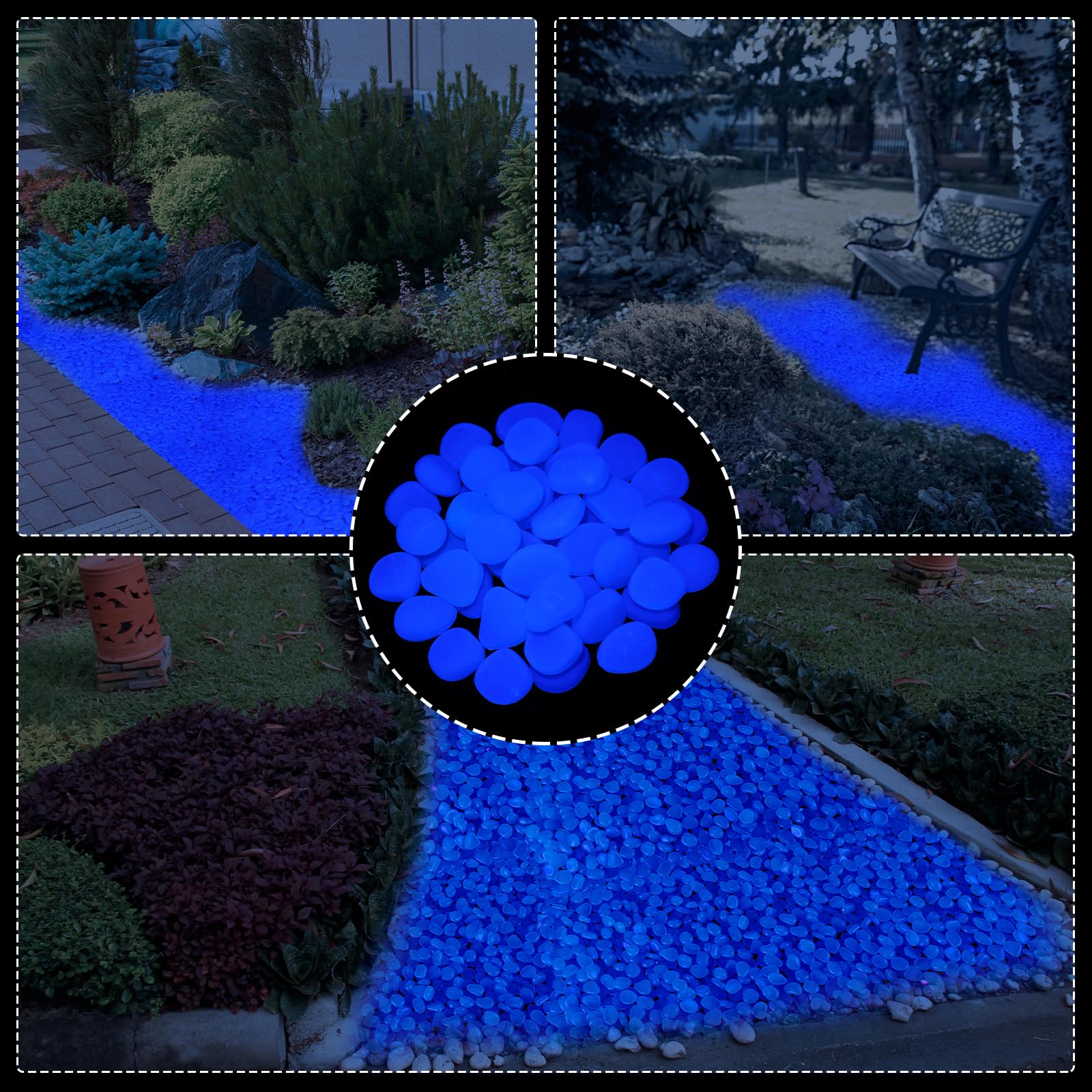 Sasylvia 3000 Pcs Glow in The Dark Rocks - 1 Inch Luminous Stones, 12.6 LB Blue Glowing Pebbles for Garden, Pathway, Walkway, Backyard, Fish Tank & Plant Decor - Perfect for Nighttime Landscaping & Outdoor Ambiance