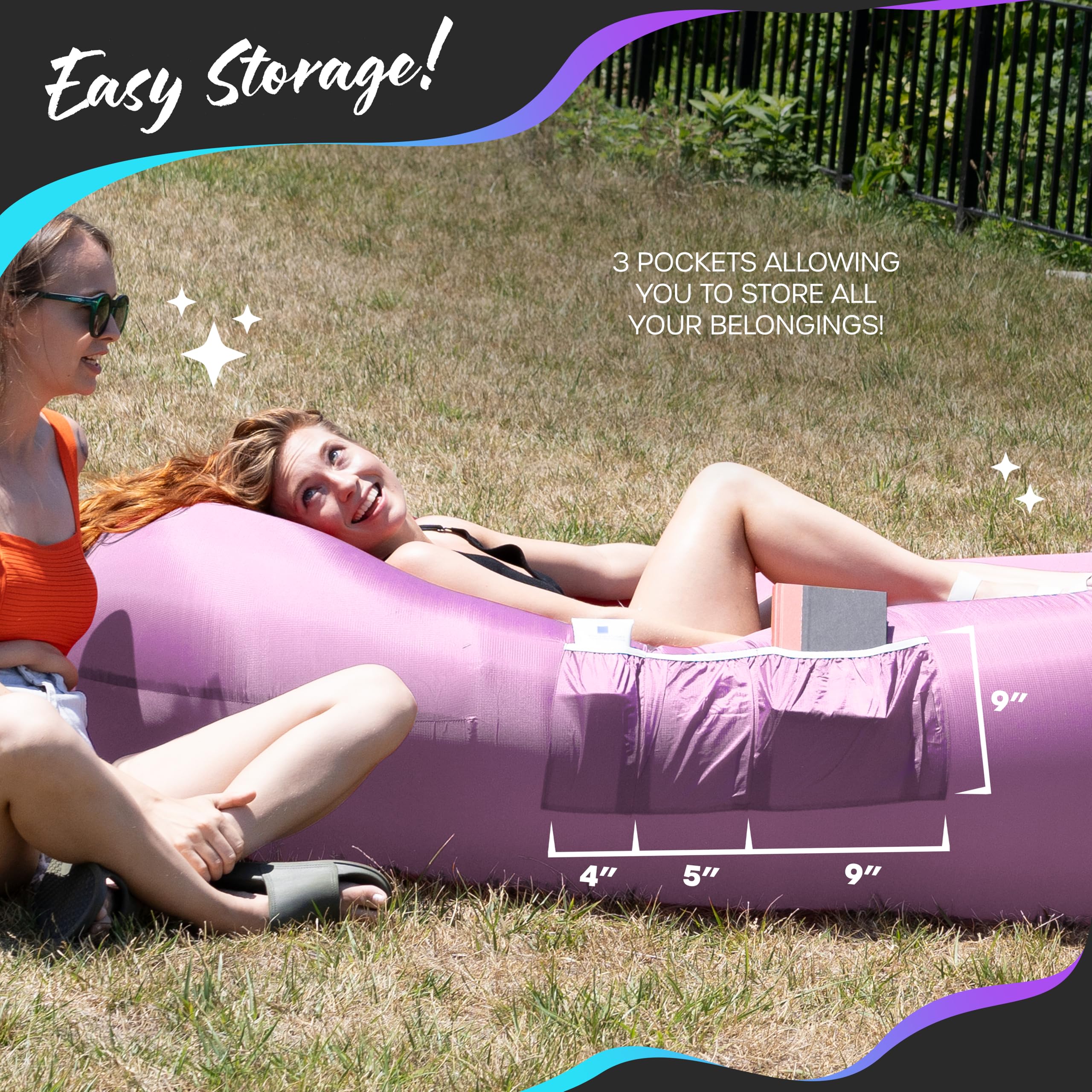 Nevlers Inflatable Lounger - 210T Polyester Portable Air Sofa Bed with 450 lbs Capacity | No Pump Blow Up Couch for Camping, Beach, Pool & Indoor Use | Includes Storage Pockets & Carry Bag | Perfect for Adults & Kids Outdoor Relaxation