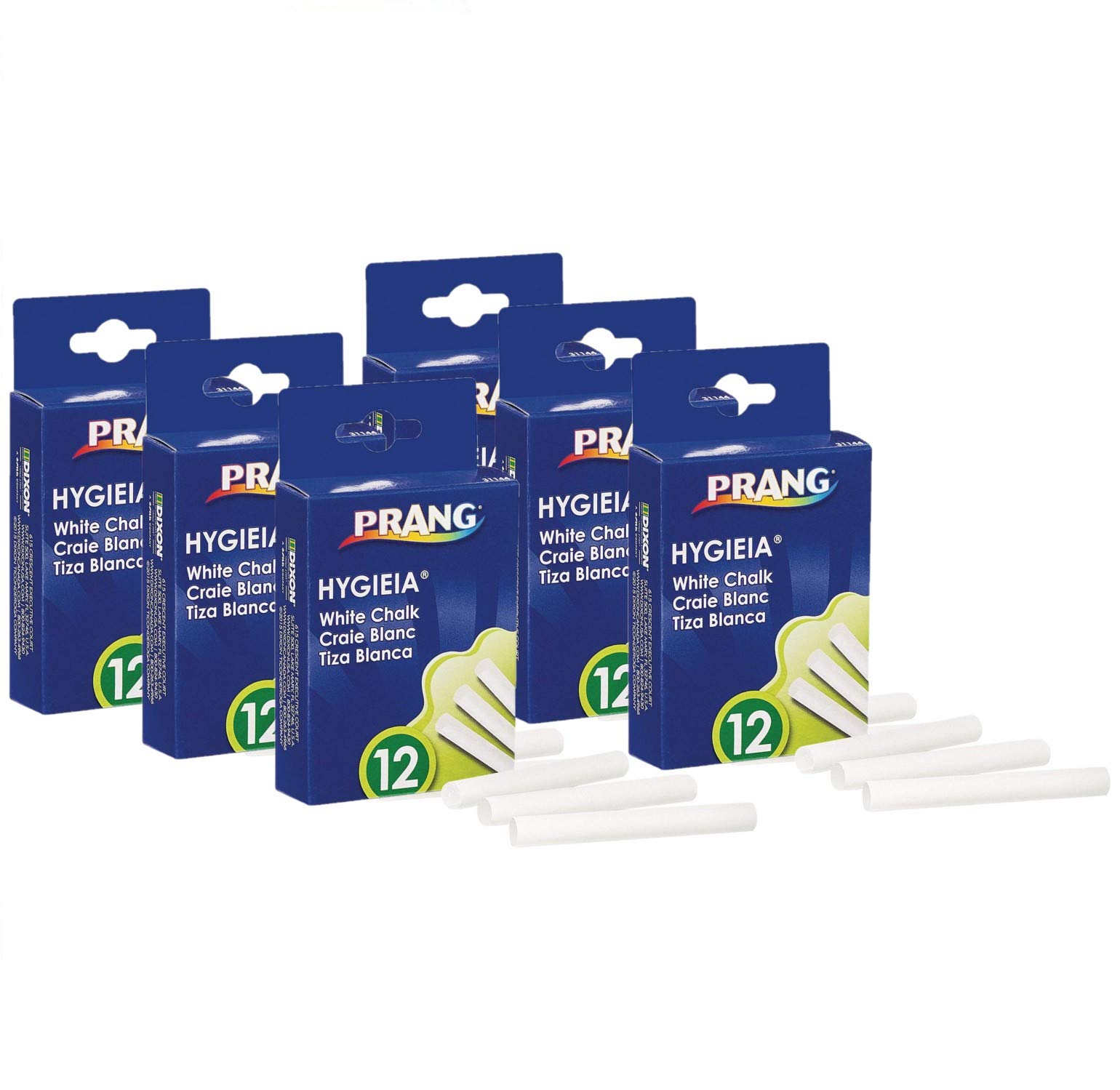 PRANG Hygieia White Chalkboard Chalk - 12 Pack of 6 Sticks (3.25 x 0.375 Inch) for Classroom, Restaurant Menu Boards & Kids Drawing - Non-Toxic Dustless School Chalk