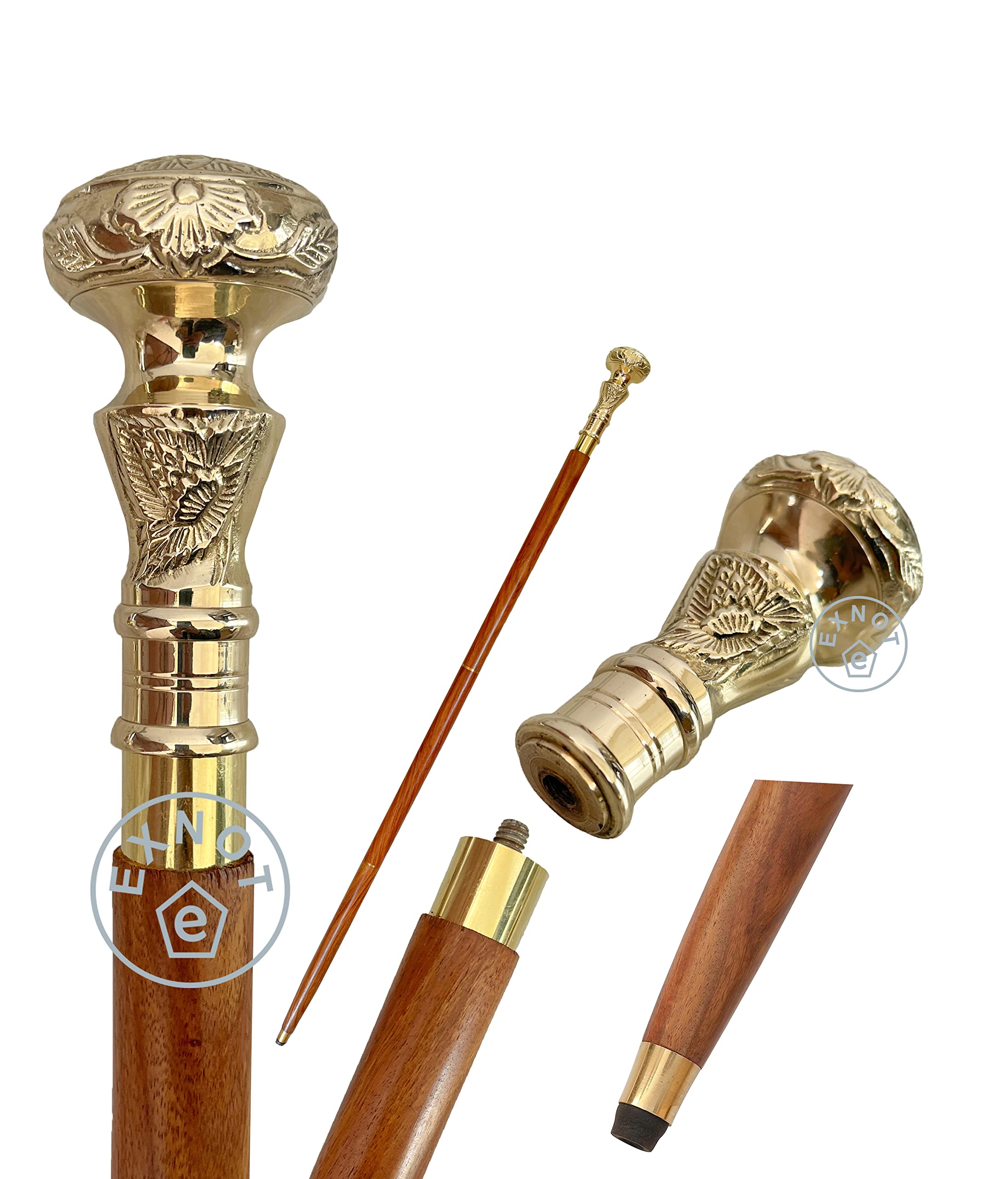 Antique Victorian Brass Handle Telescope Walking Cane - Foldable Wooden Walking Stick for Men & Women, Ideal Gift for Collectors & Hikers - Perfect for Outdoor Adventures, Historical Reenactments & Elegant Fashion Accessories