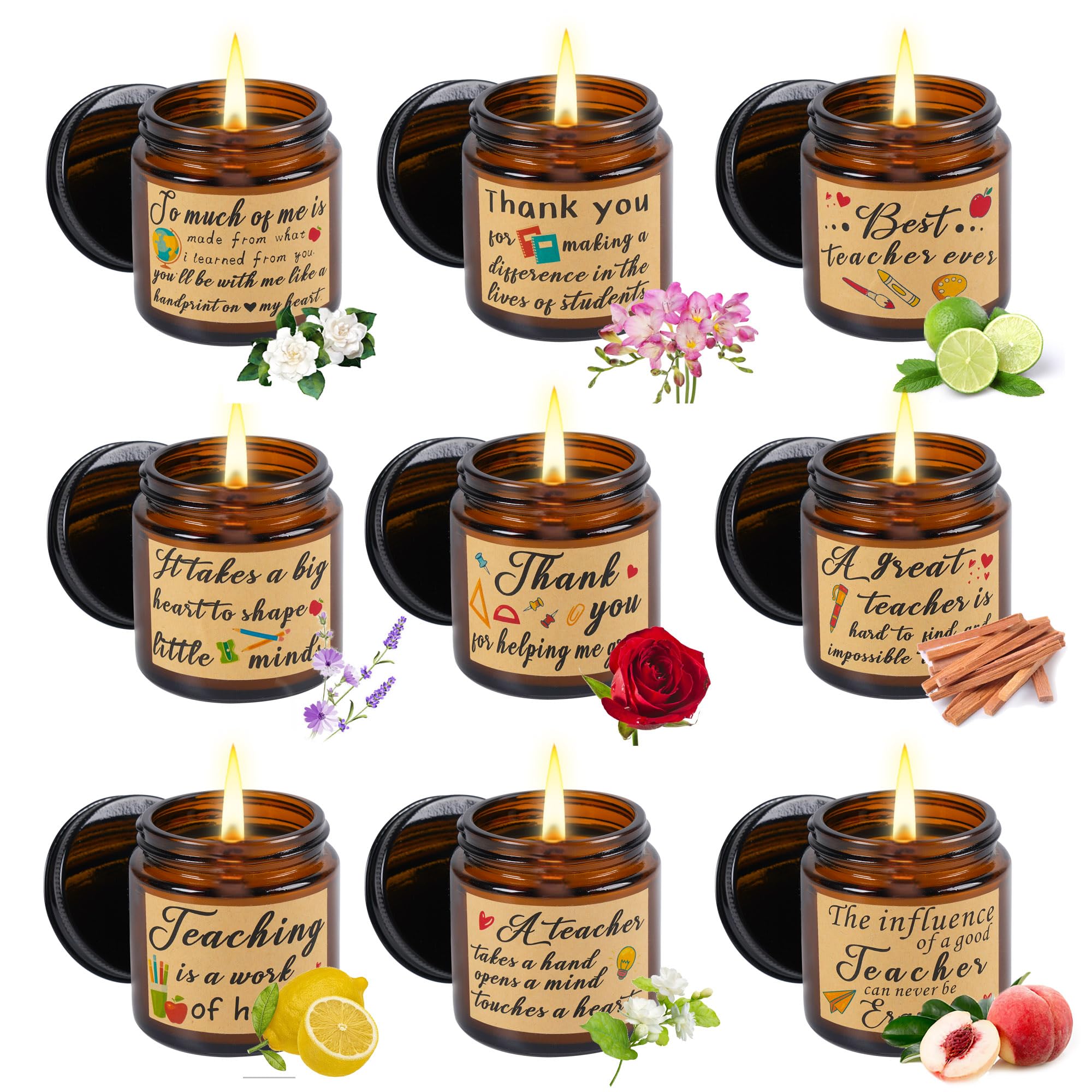 9-Piece Scented Candles Gift Set - Teacher Appreciation, Birthday - 3.5oz for Home & Office