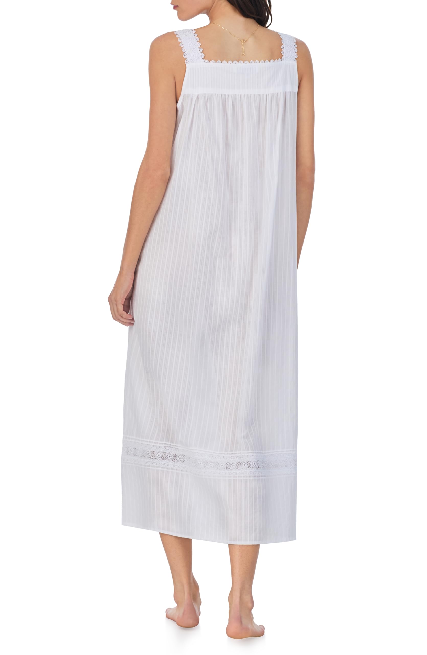 Eileen West Cotton Dobby Stripe Woven Sleeveless Nightgown - Soft Ballet Sleepwear for Women, Comfortable Summer Pajama Dress for Lounge & Bedtime