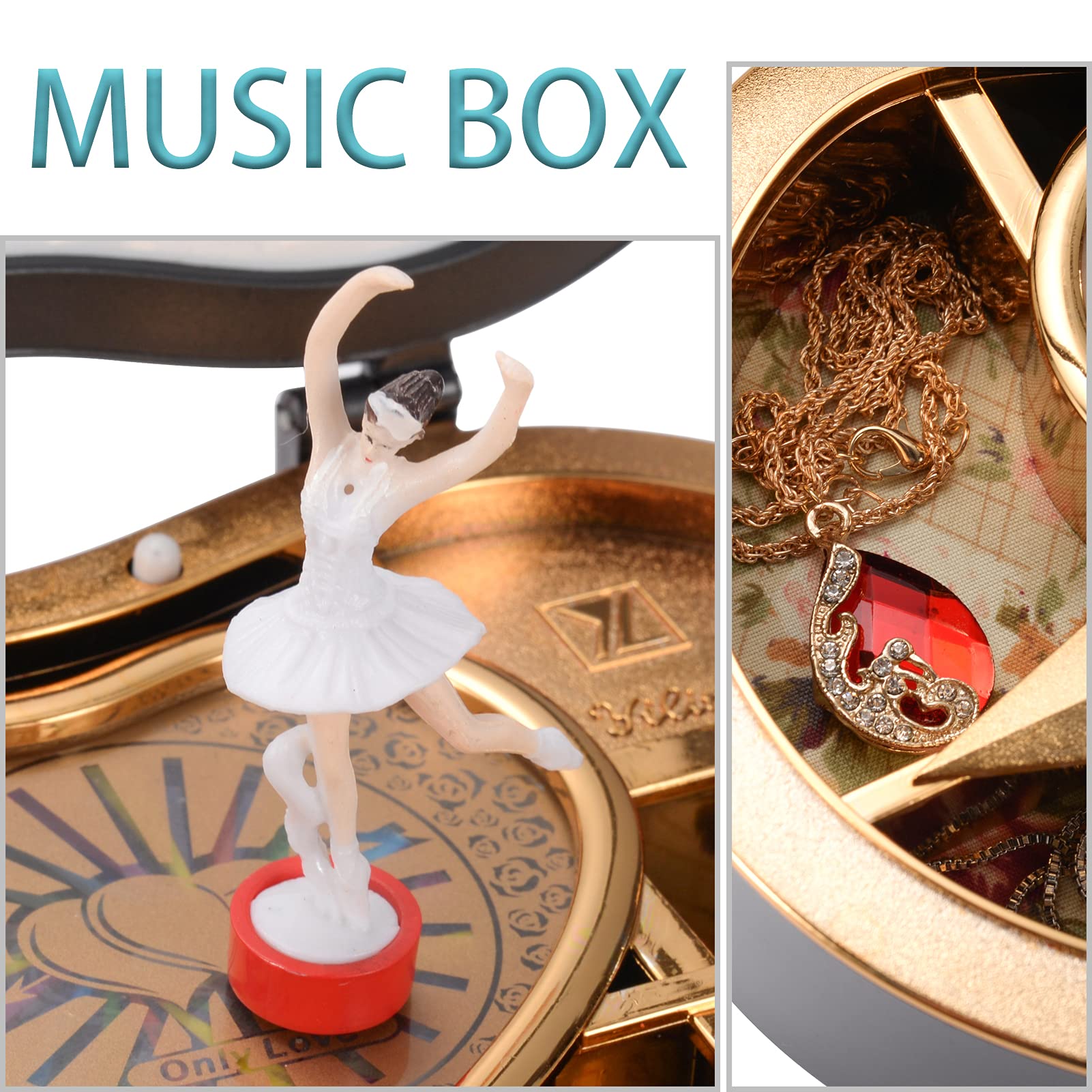 Rainbowie Heart Musical Jewelry Box with Dancing Girl - Arrow Design Jewelry Storage Case - Perfect Christmas Gift for Women (Black) | Great for Jewelry Organization, Birthday Presents & Home Decor