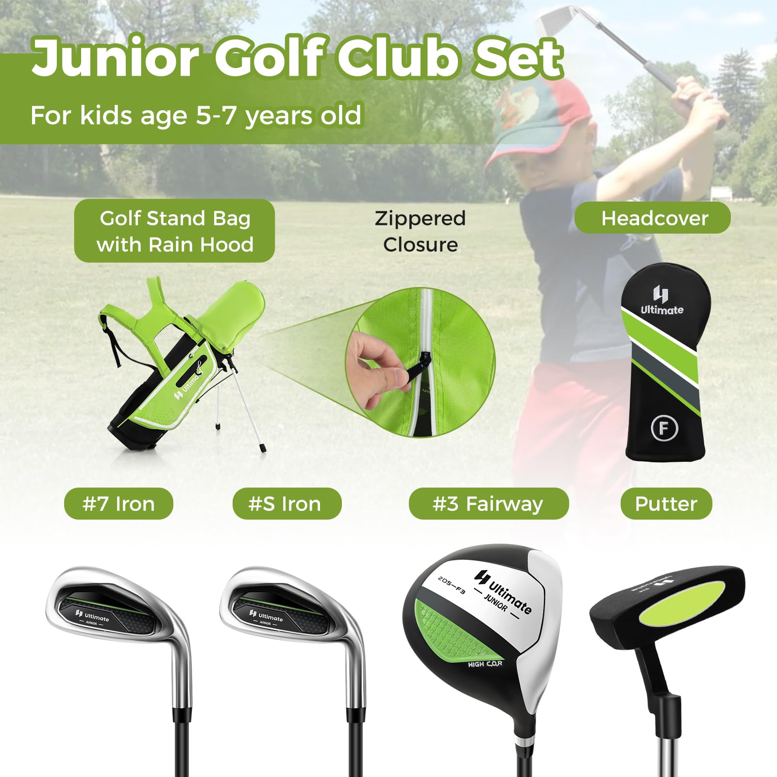 **Goplus Junior Complete Golf Club Set for Kids Ages 5-13 - Right Hand Golf Clubs with Stand Bag, Rain Hood - Perfect for Boys & Girls Learning Golf at Home, Driving Range, or Course**