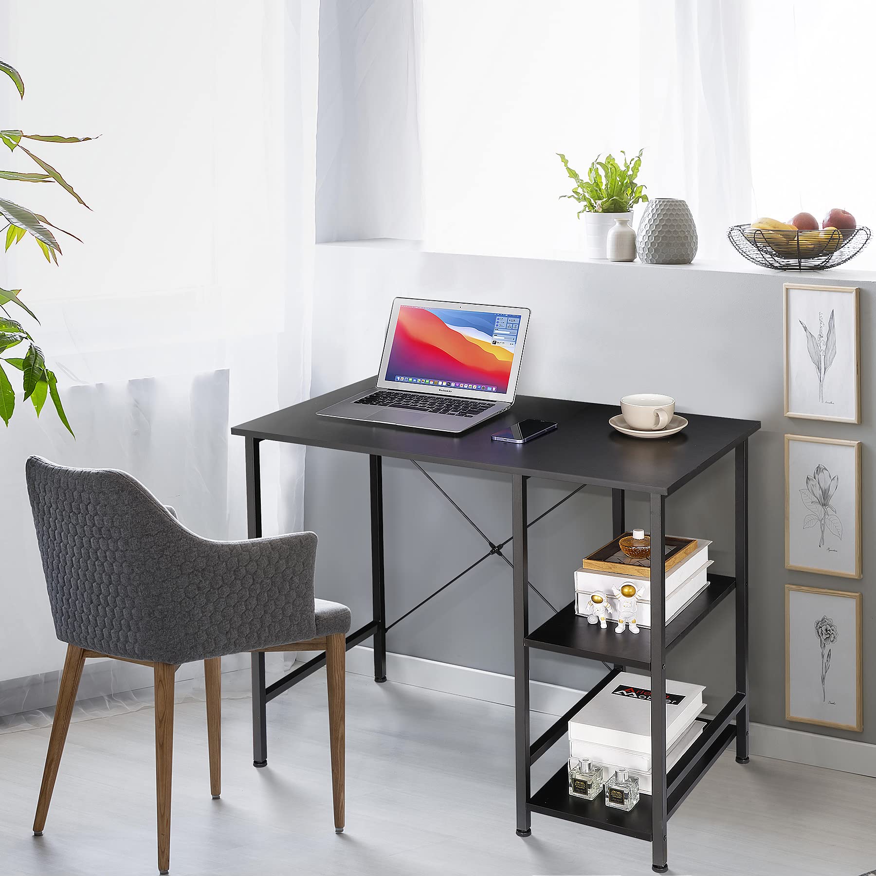 ZenStyle 36Inch Small Computer Desk with Storage Shelves - Compact Home Office Writing Desk, Reversible Under Desk Shelves for Small Spaces, Black - Perfect for Apartments, Dorms & Workspaces